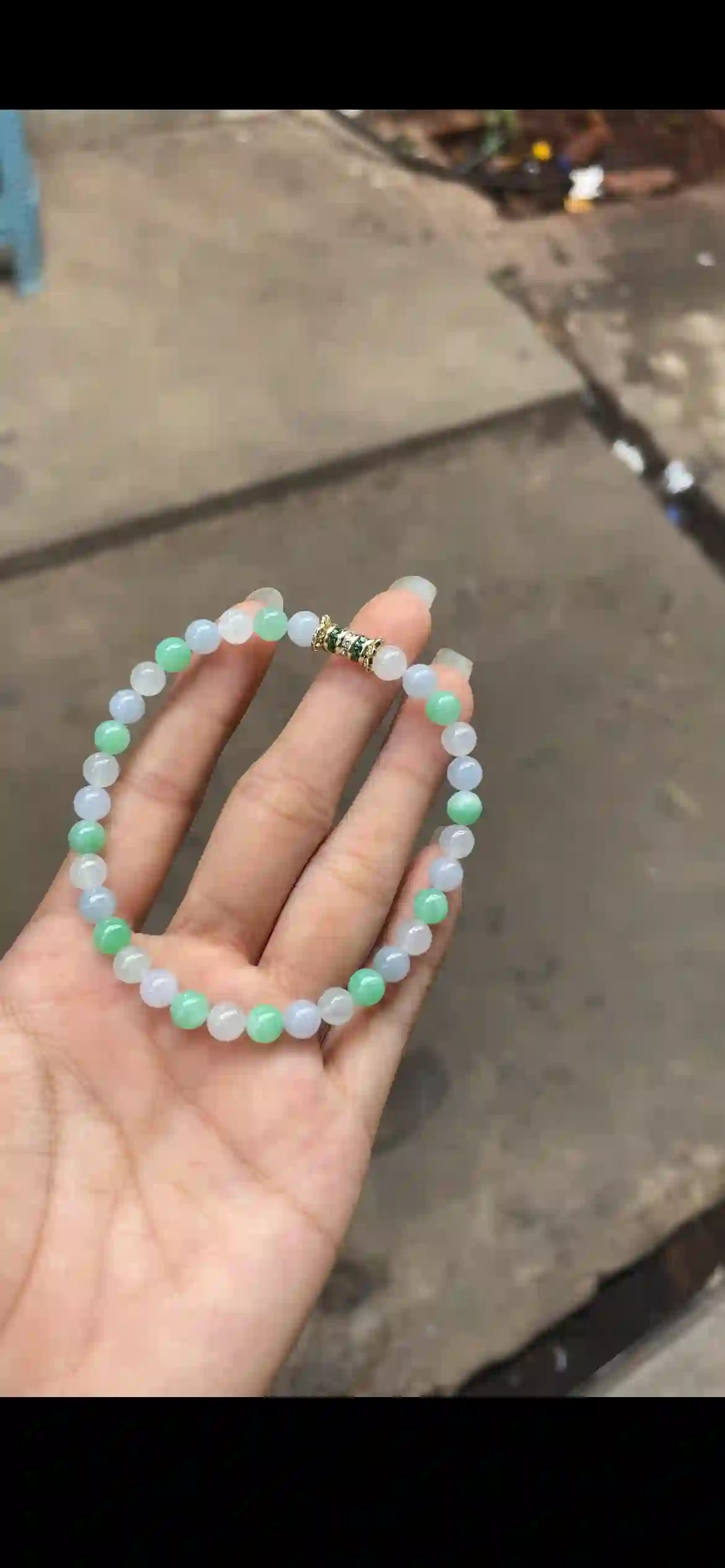Alternating Mint Green & Icy White Jadeite Bead Bracelet, view 2 | Myanmar Jadeite reference #16230002