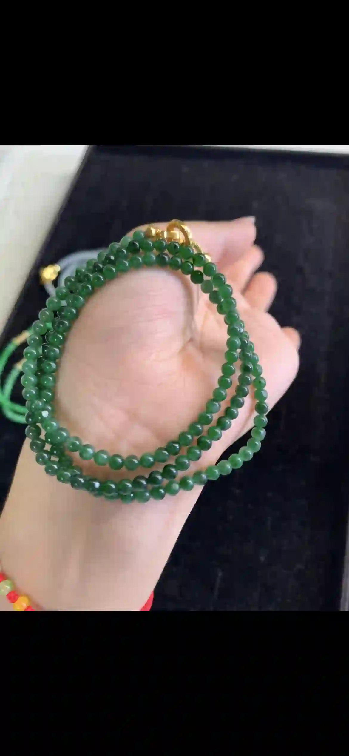 Fine Deep Green Jadeite Bead Necklace with Gold Clasp | Myanmar Jadeite reference #22110001