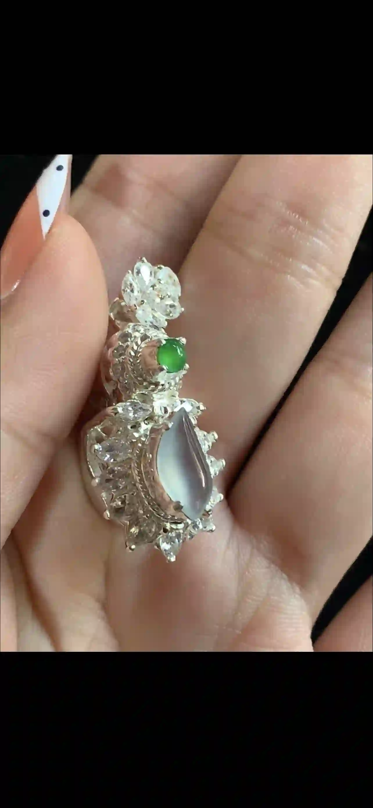 Genuine Grade A Ice Jade Teardrop Pendant – Translucent Jadeite & Emerald-Green Accent Fine Jewelry | Myanmar Jadeite reference #37440001