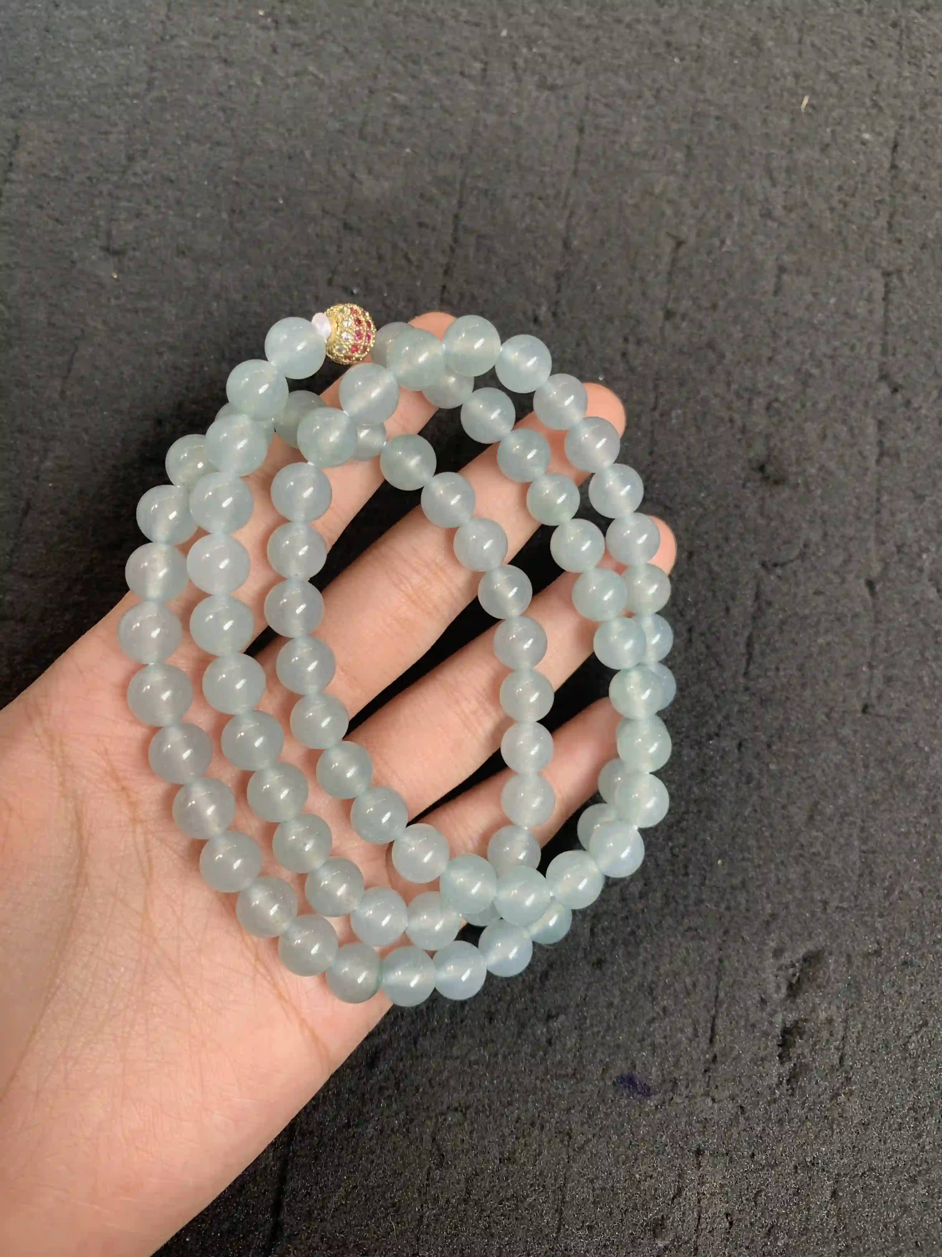 Elegant Light Blue Jade Bead Necklace with Decorative Accent | Myanmar Jadeite reference #1380001