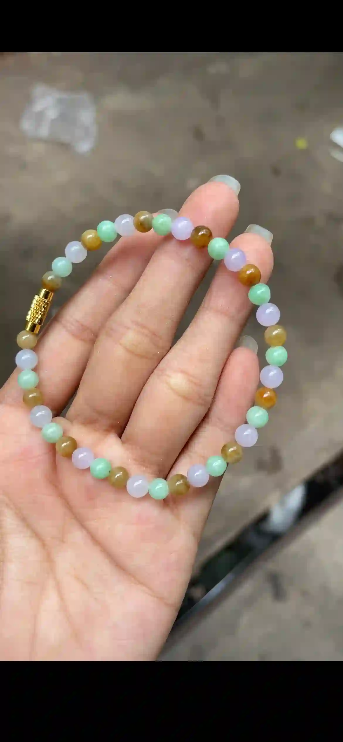 Tri‑Color Icy Jadeite Bead Bracelet | Myanmar Jadeite reference #11670001