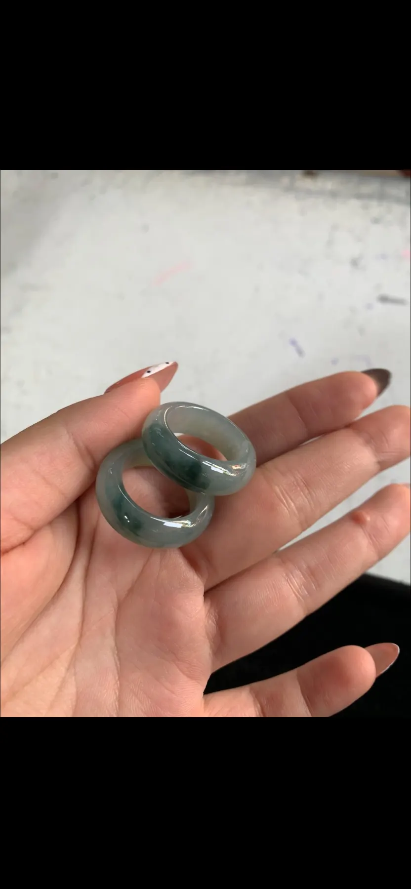 Natural High-Translucency Glassy/Ice Variety Floating Green Blossom Jadeite Solid Saddle Ring Pair | Myanmar Jadeite reference #39000001