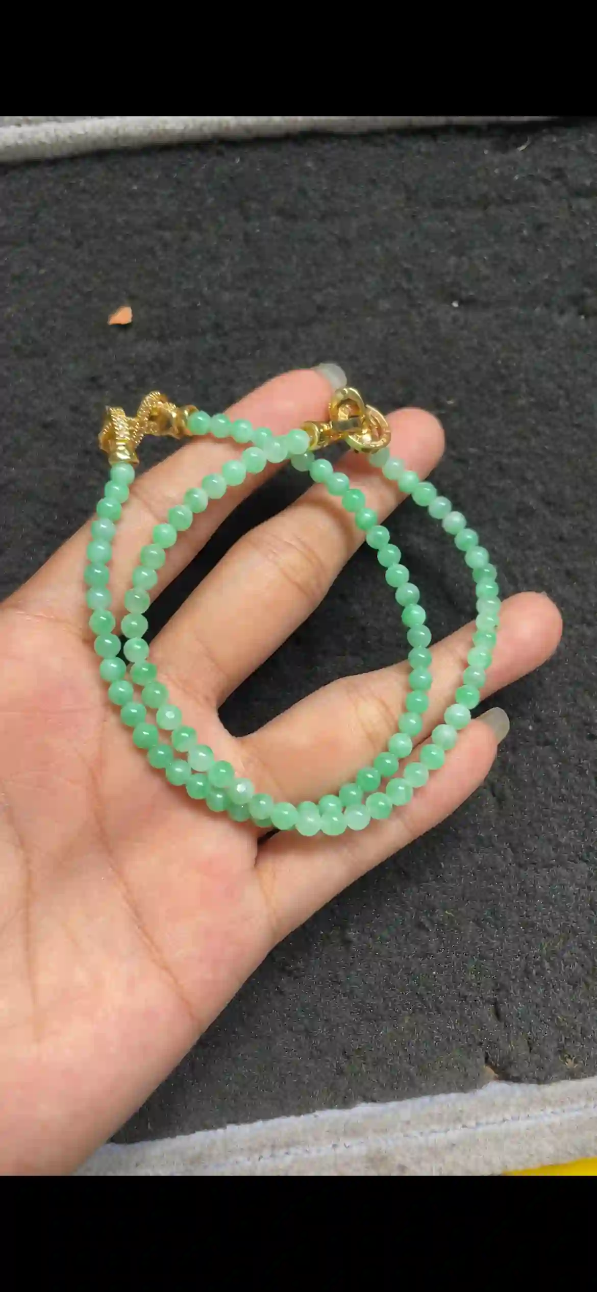 Icy Fresh Green Jade Bead Double-Layer Bracelet with Gold Clasps | Myanmar Jadeite reference #6600001