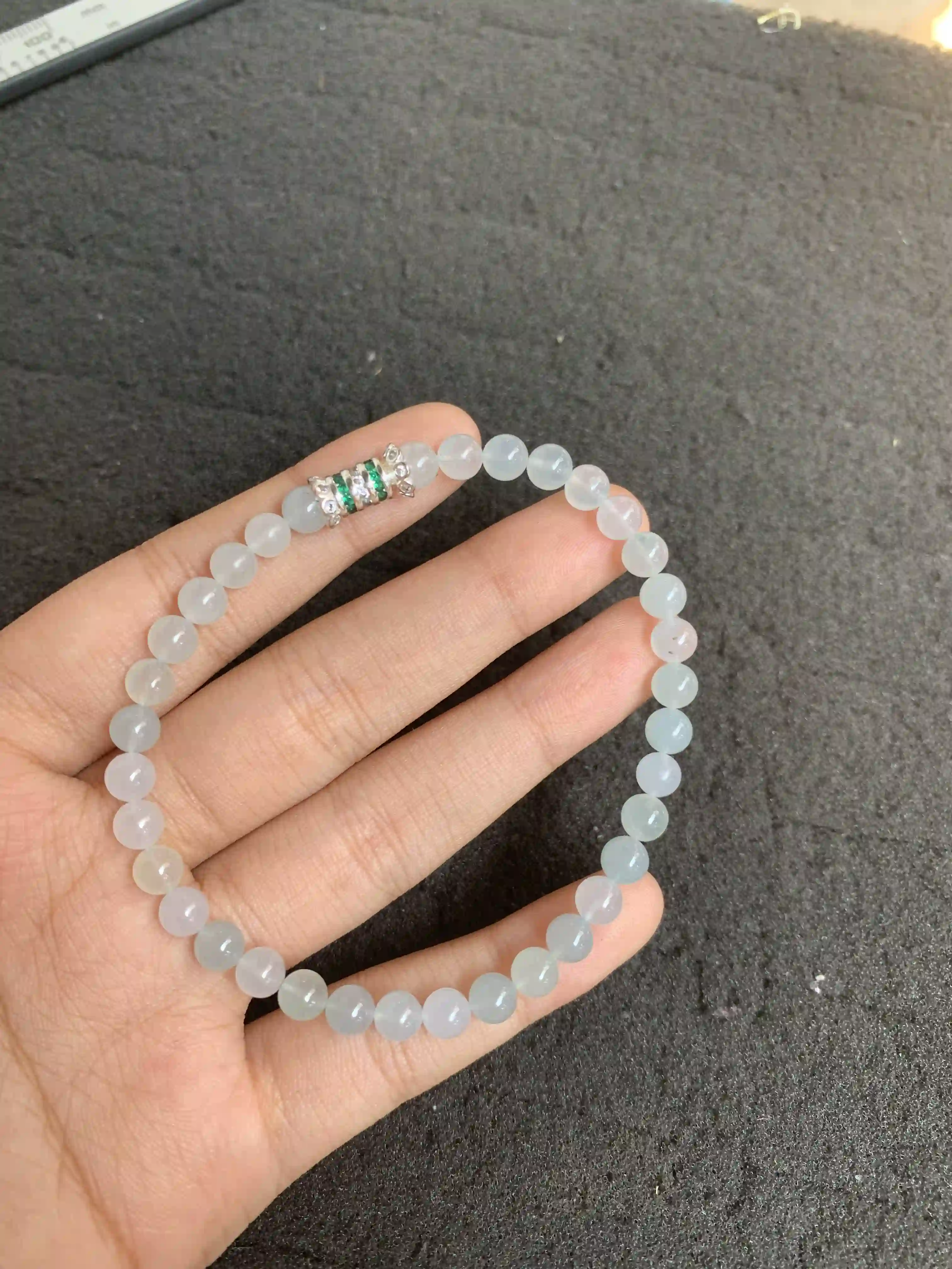 Delicate Translucent Beaded Bracelet with Embellished Accent, view 2 | Myanmar Jadeite reference #1140001