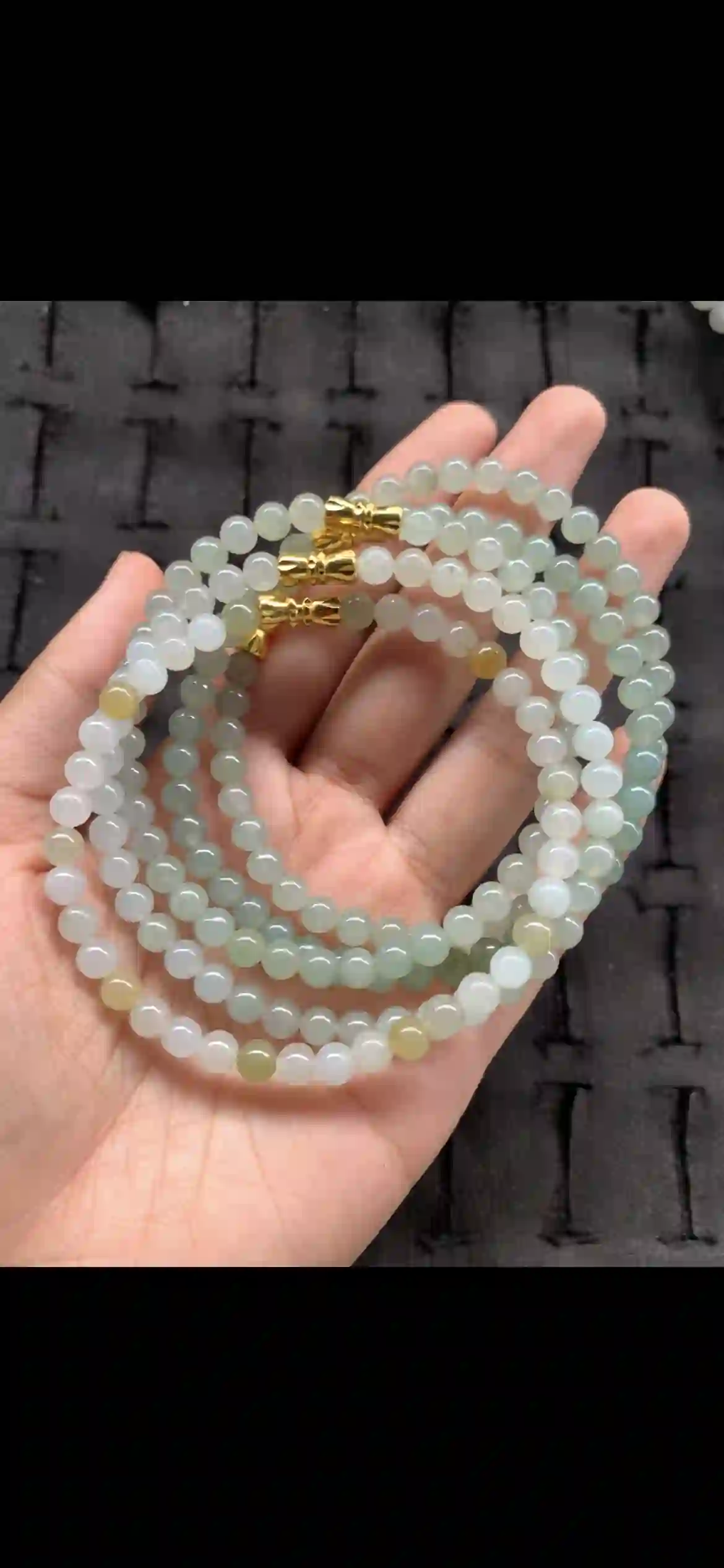 Gradient Icy White & Pale Green Jade Bead Necklace with Gold Clasps | Myanmar Jadeite reference #18510002