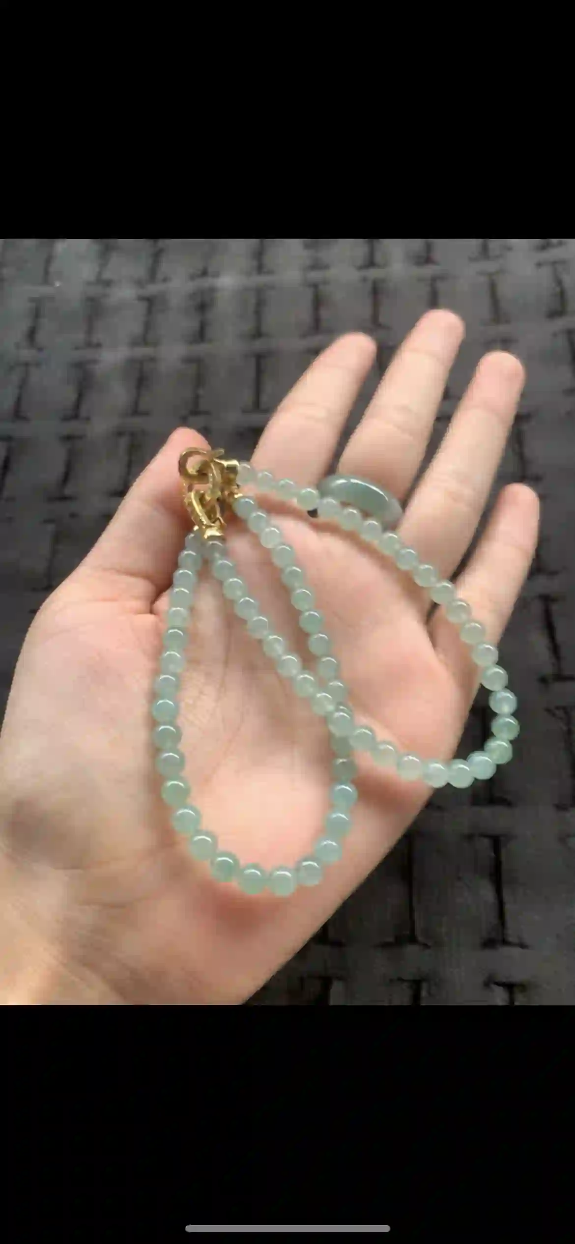 Delicate Pale Green Jade Bead Strand with Gold Clasp & Focal Bead | Myanmar Jadeite reference #25680001