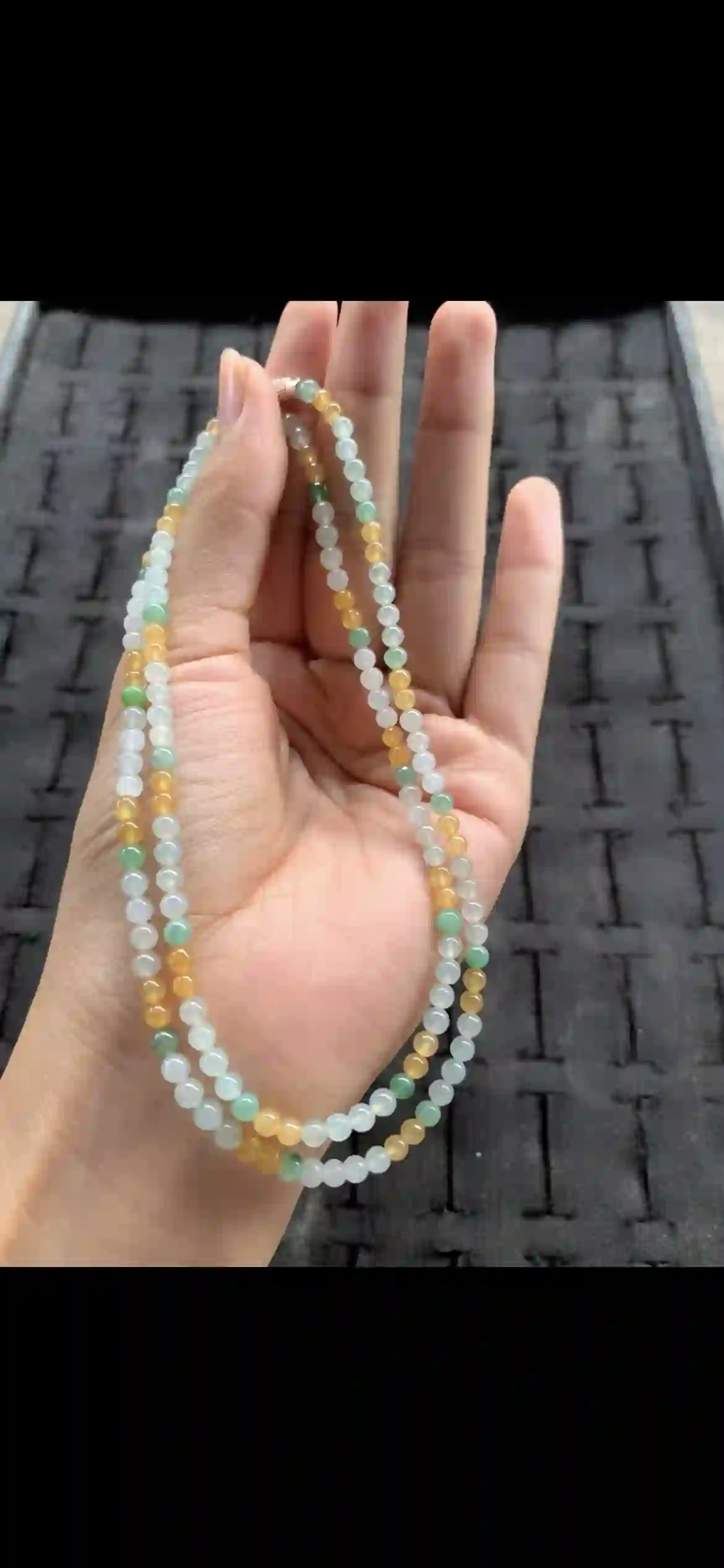 Multicolor Rainbow Jade Bead Necklace — White, Green & Honey Amber, view 2 | Myanmar Jadeite reference #21780001