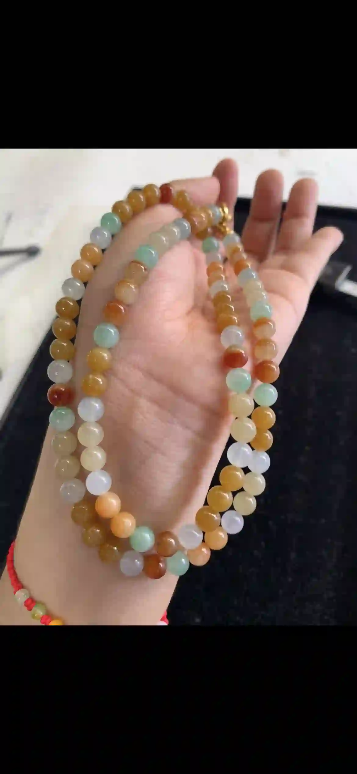 Sunset Gradient Jade Bead Necklace — Amber, Honey, Green & White with Gold Clasp, view 2 | Myanmar Jadeite reference #21870001