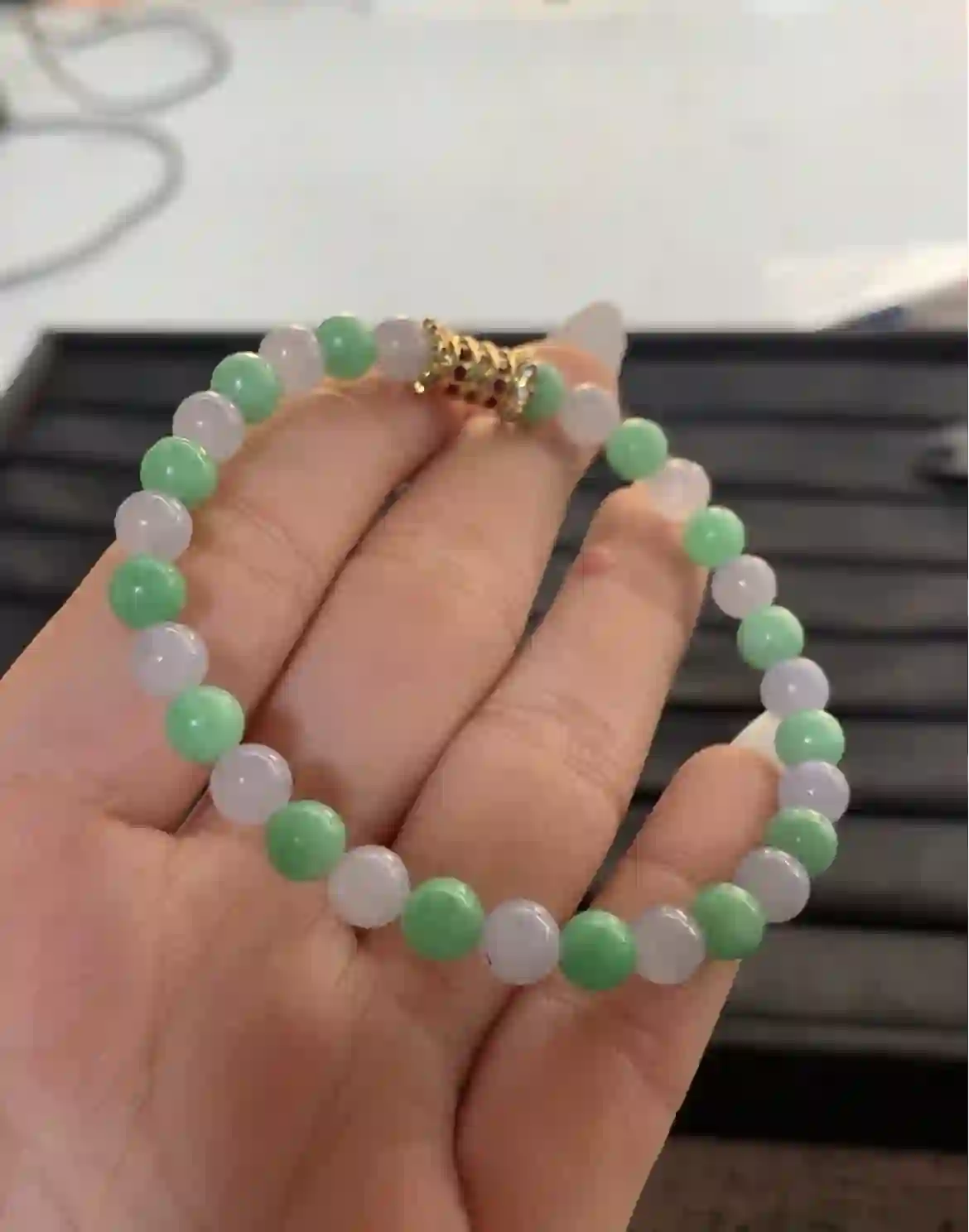  Two-Tone Green & Lavender Jade Bead Bracelet, view 2 | Myanmar Jadeite reference #1680004