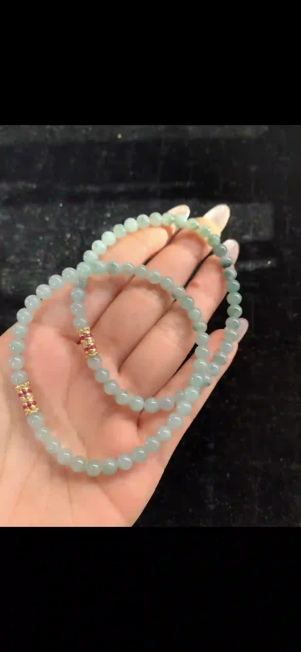 Serene Olive Green Jade Double-Loop Bracelet – Pink Crystal Accented Strand | Myanmar Jadeite reference #31680001