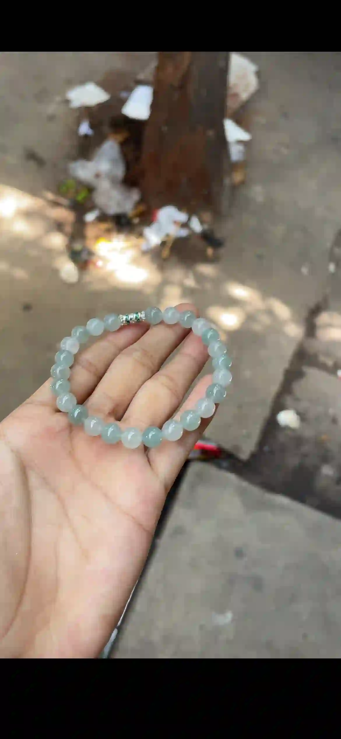 Translucent Icy Pale Green Jade Beaded Bracelet with Sparkling Accent | Myanmar Jadeite reference #22200001