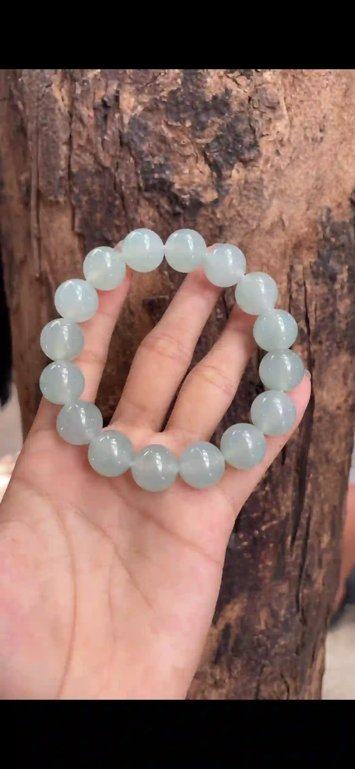  Large Icy Uniform Pale Celadon Jadeite Bead Bracelet, view 2 | Myanmar Jadeite reference #8910002