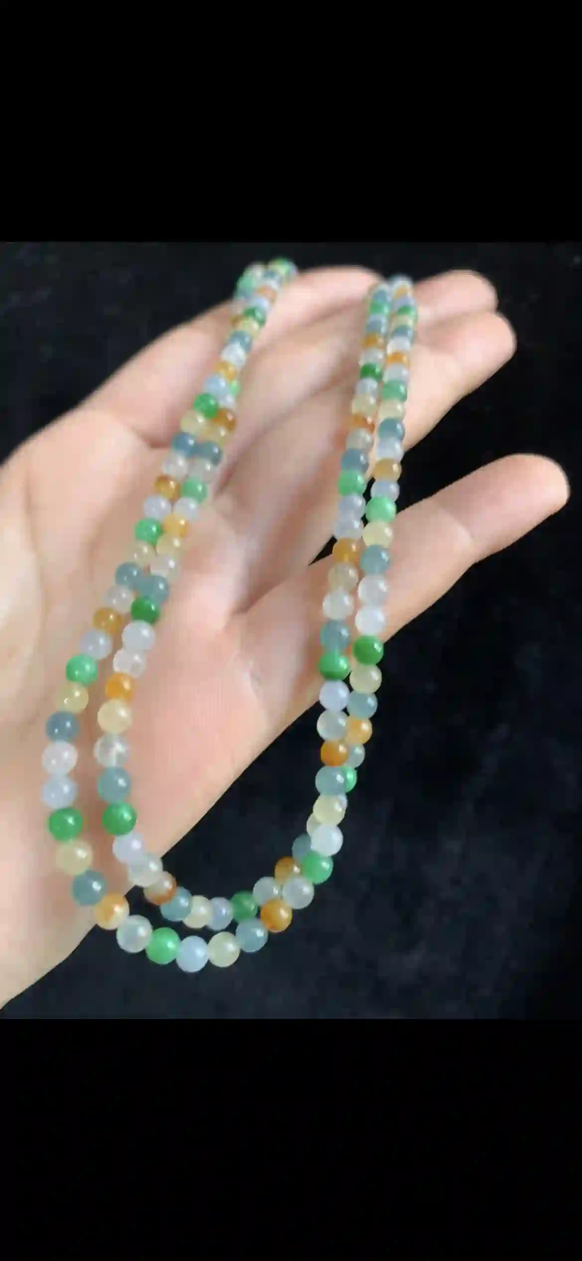 Tri-Color Rainbow Jade Beaded Double-Strand Necklace — Vibrant Natural Hues | Myanmar Jadeite reference #34500001