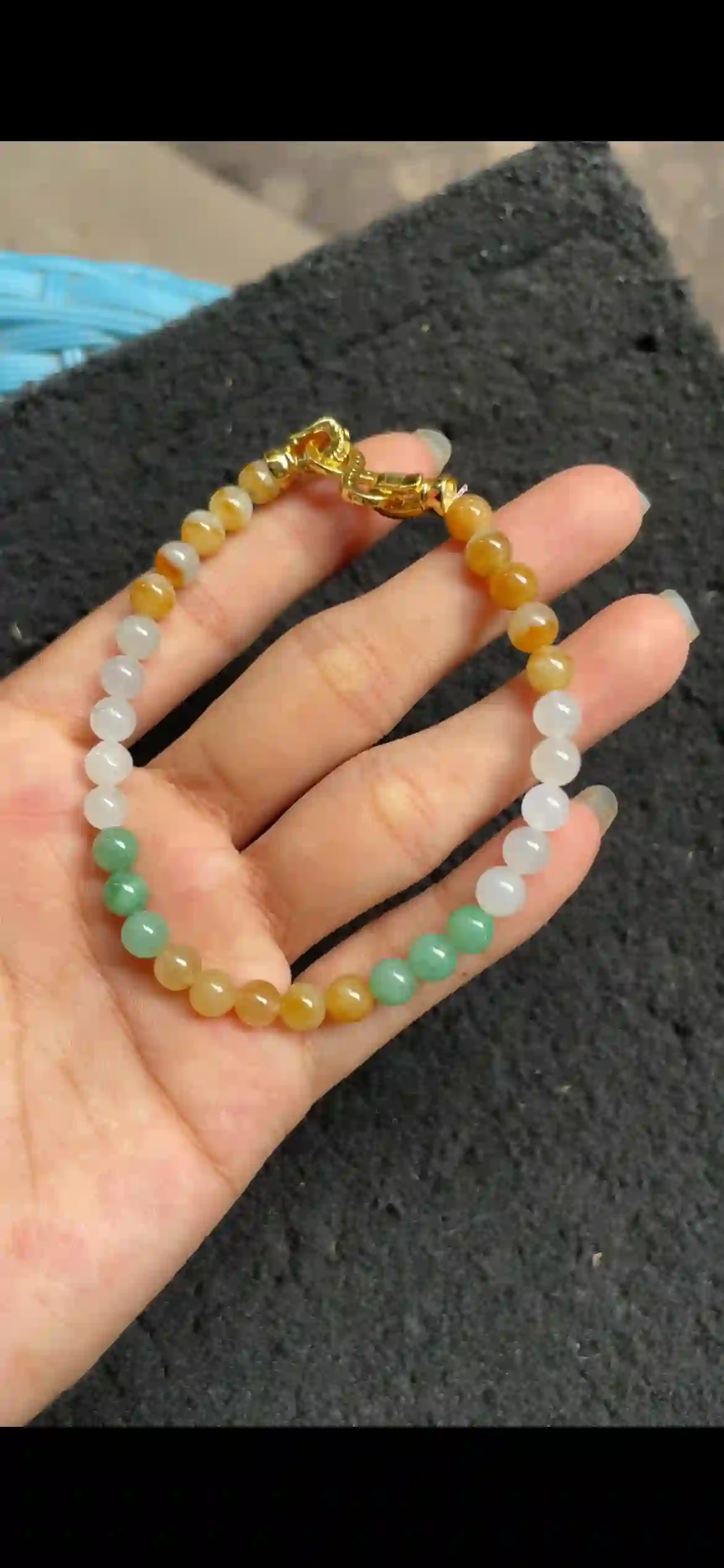 Tri-Color Icy Jadeite Beaded Bracelet with Gold Infinity Clasp | Myanmar Jadeite reference #4500003