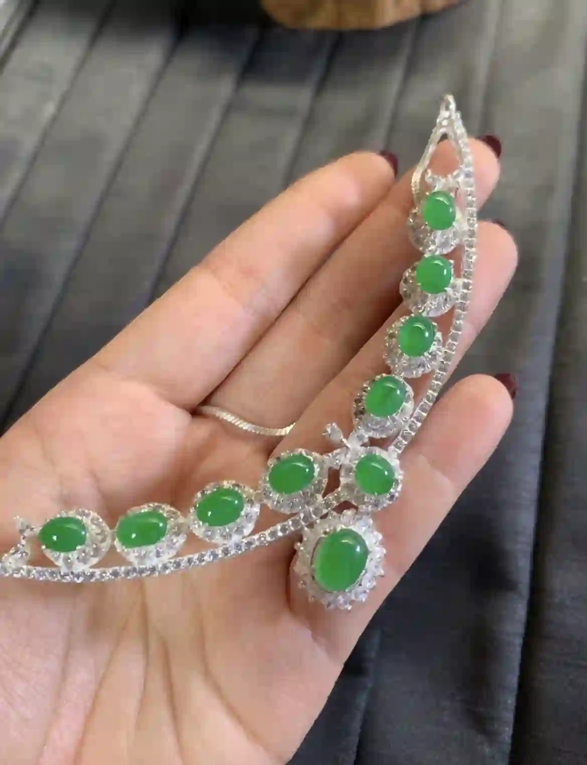 Emerald Green Jade Leaf-Shape Statement Pendant, view 2 | Myanmar Jadeite reference #2820003