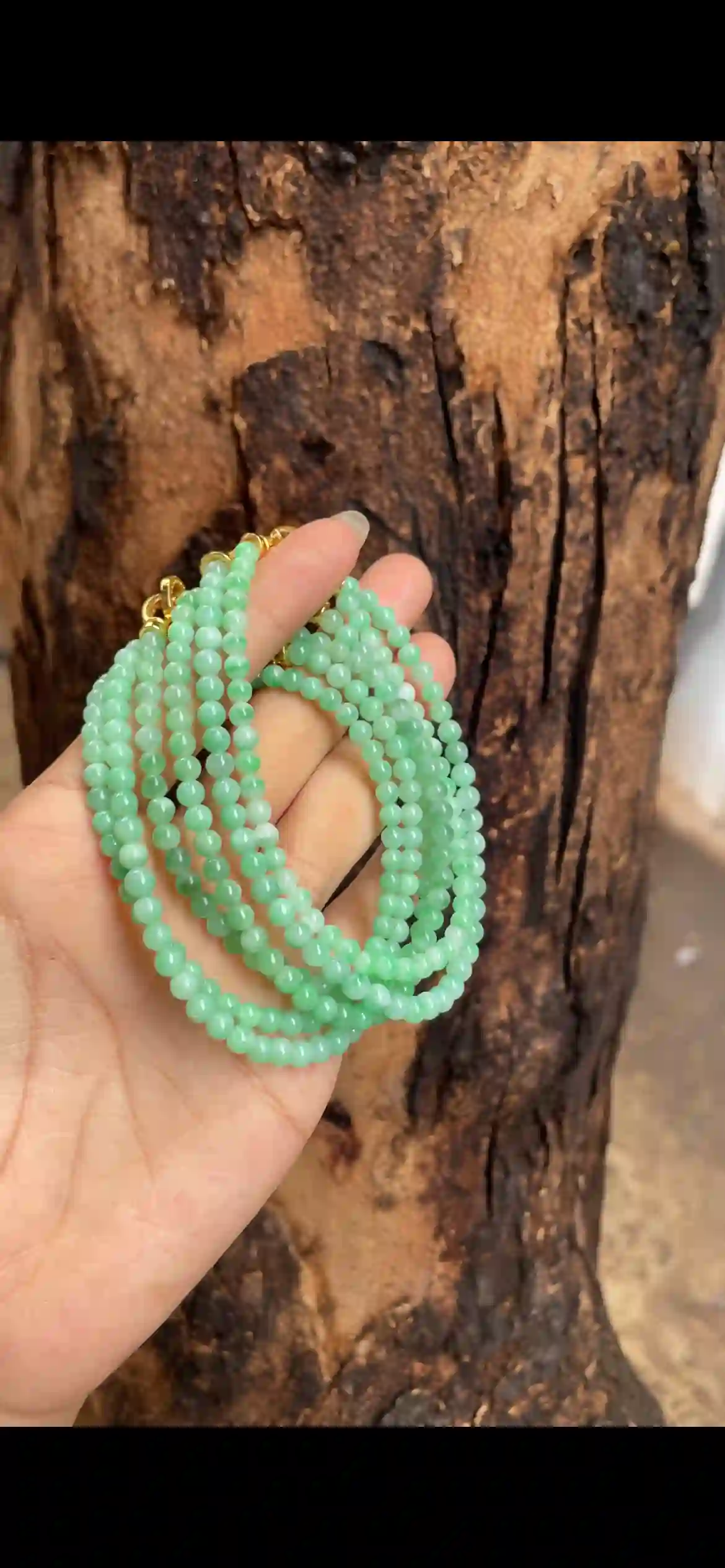   Icy Fresh Green Jade Bead Multi-Layer Necklace with Gold Clasps, view 2 | Myanmar Jadeite reference #6240001