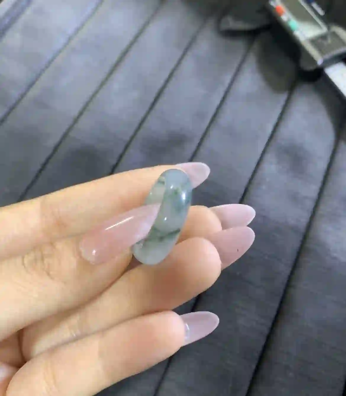 Natural Icy Floating Blue-Green Jadeite Band Ring | Myanmar Jadeite reference #7110006