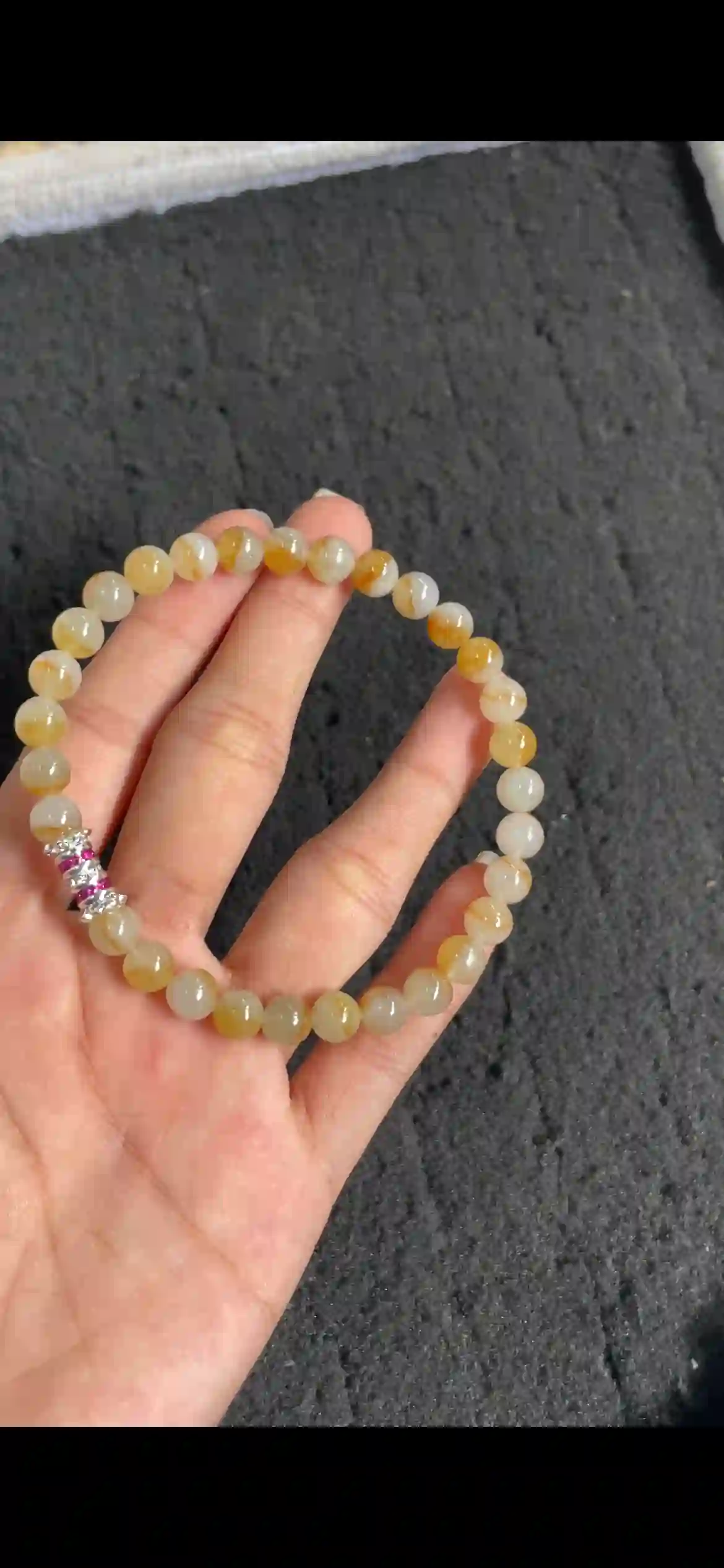 Gradient Honey‑Yellow Icy Jadeite Bead Bracelet | Myanmar Jadeite reference #9510001