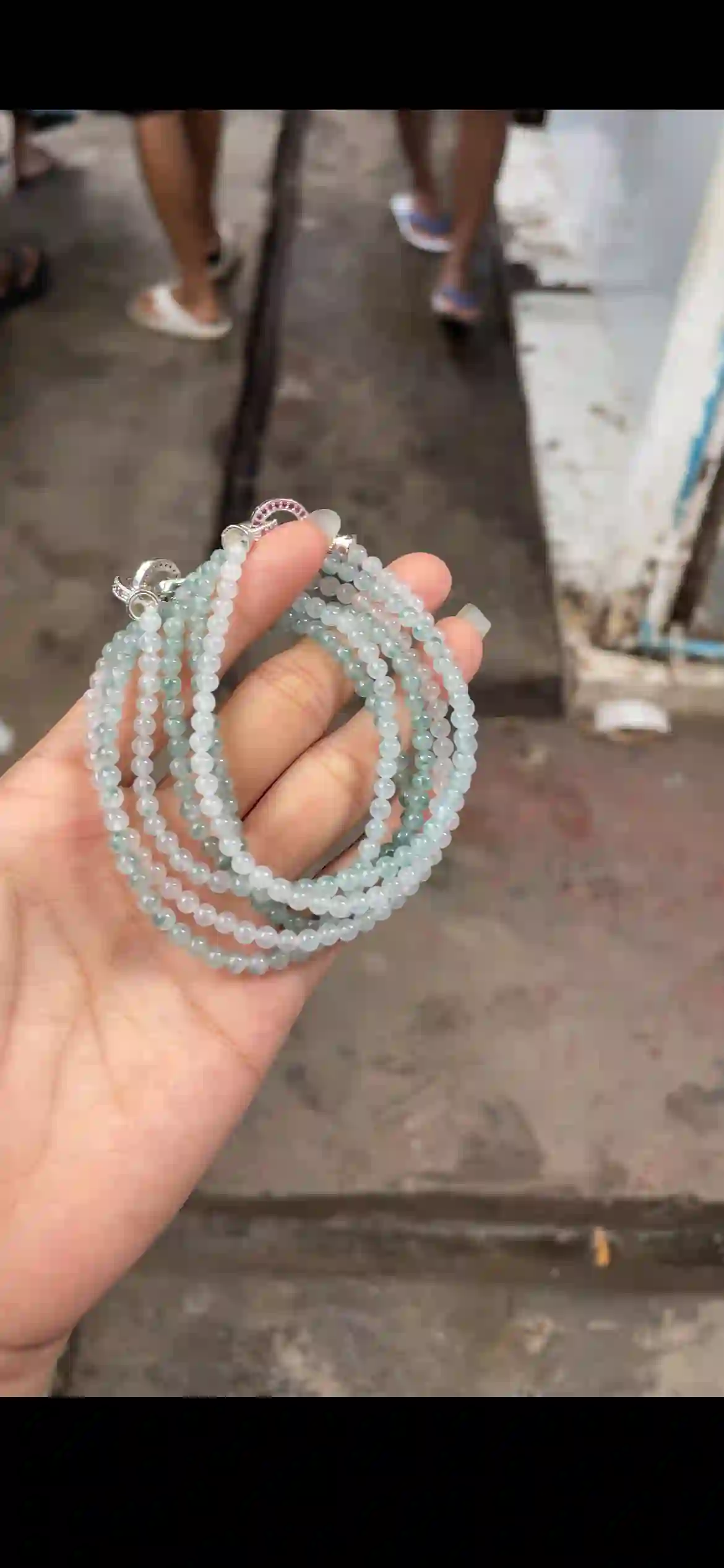 Icy Blue-Green Floating Jade Bead Multi-Strand Set with Gemstone Clasps | Myanmar Jadeite reference #19620001