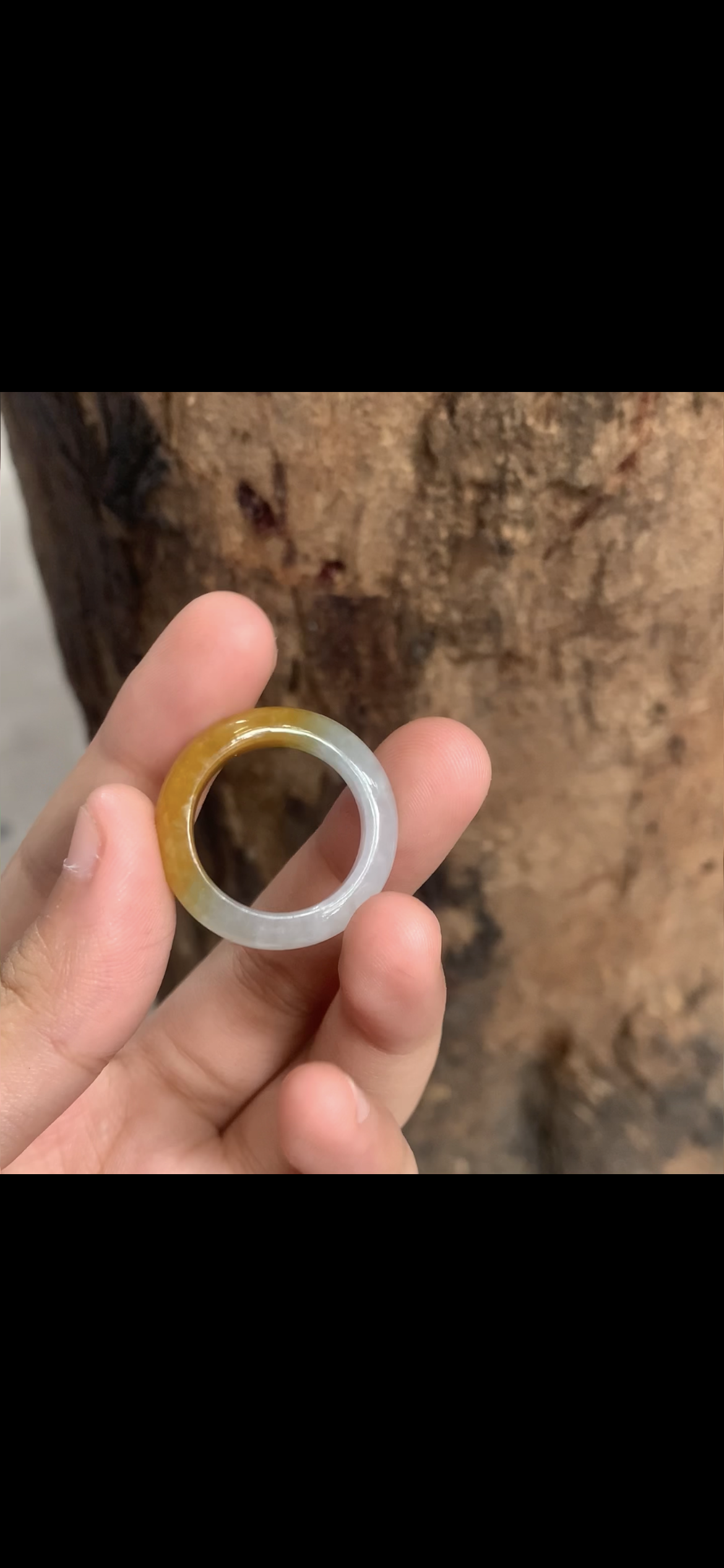 Two-Tone White & Golden Yellow Jadeite Band Ring — Natural Color Transition