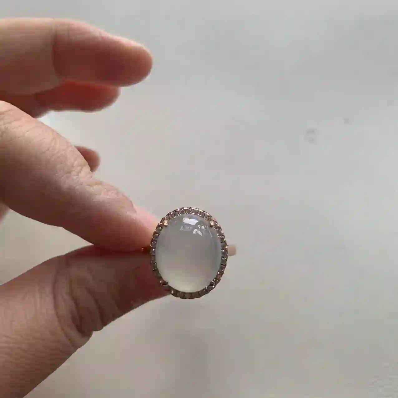   Icy Jade Ring in Rose Gold Setting | Myanmar Jadeite reference #2100006