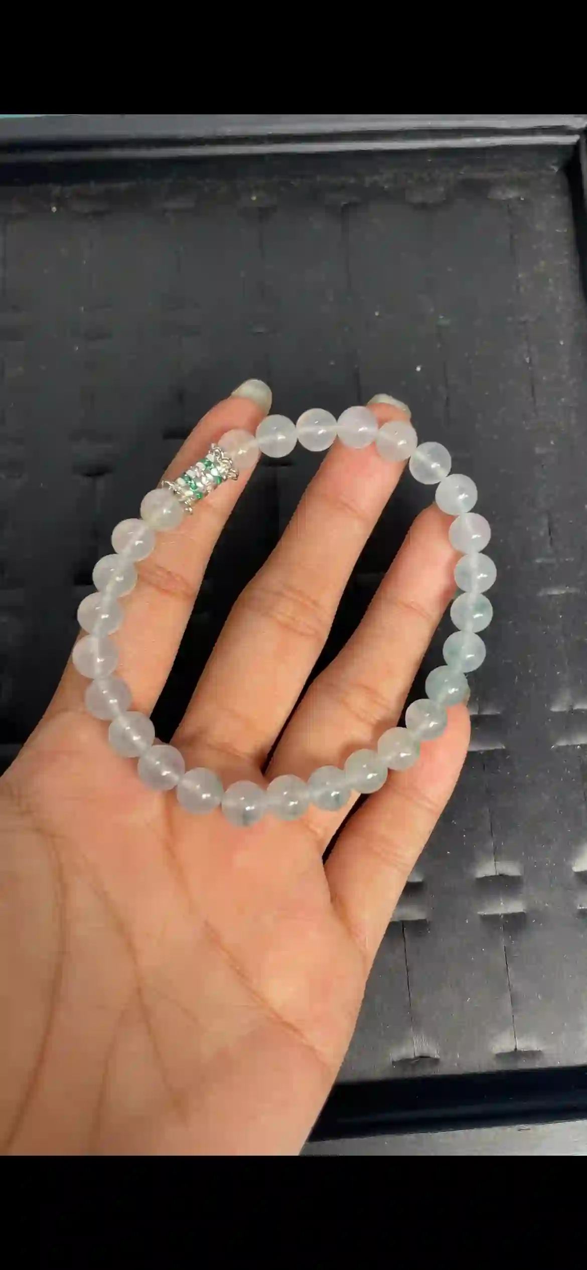   Icy Translucent Floating Green Jadeite Bead Bracelet, view 2 | Myanmar Jadeite reference #7980001