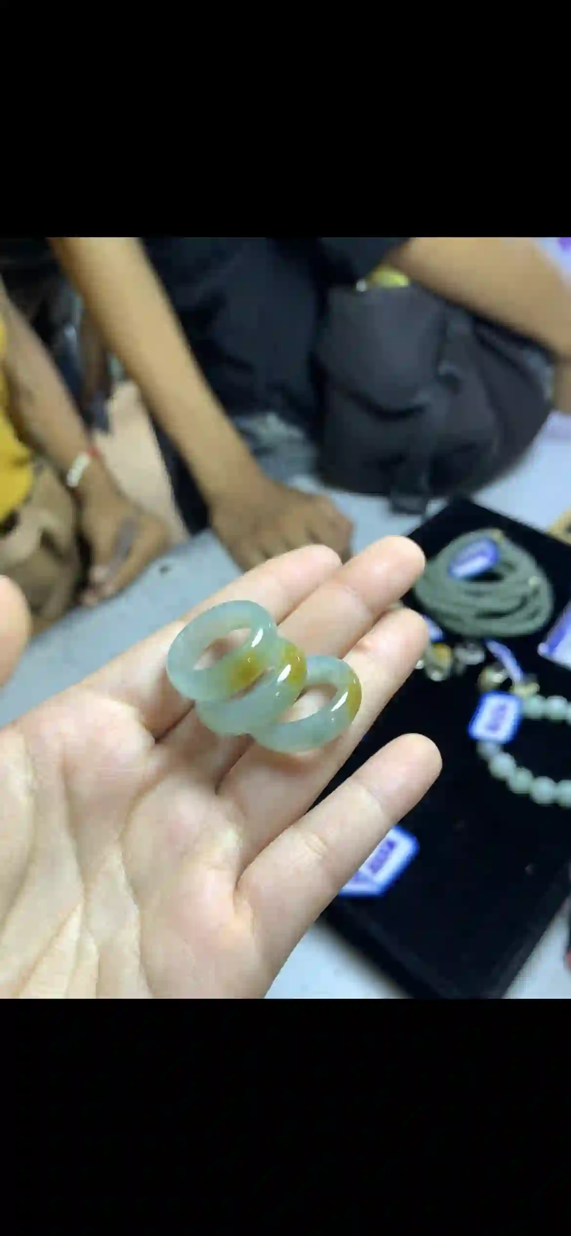 Icy Blue‑Green with Honey‑Yellow Jade Band Rings | Myanmar Jadeite reference #14580001