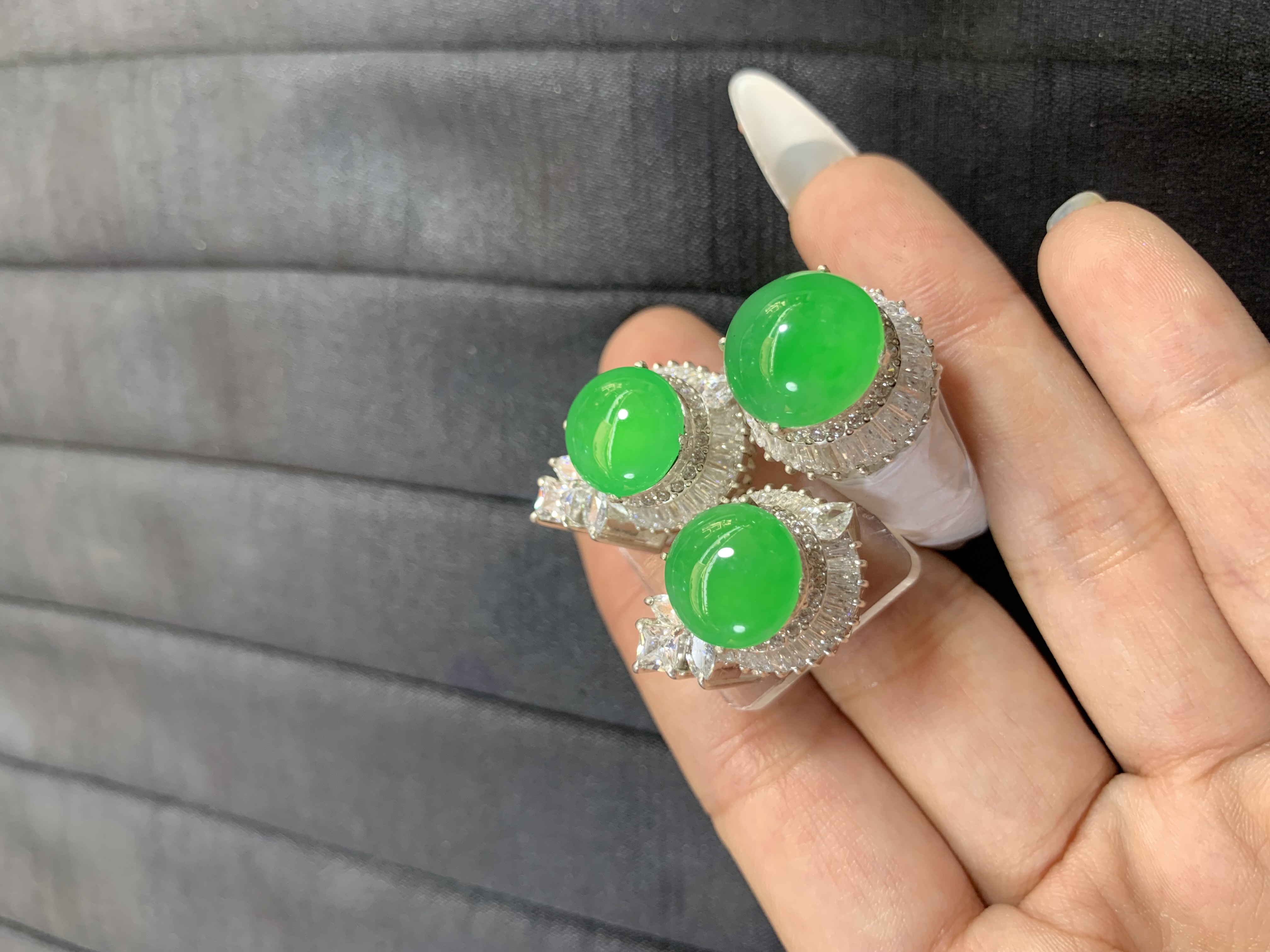 Imperial Green Jade Cabochon Rings with Diamond Accents - Burmese Jadeite Type A from Hpakant, Myanmar | Myanmar Jadeite