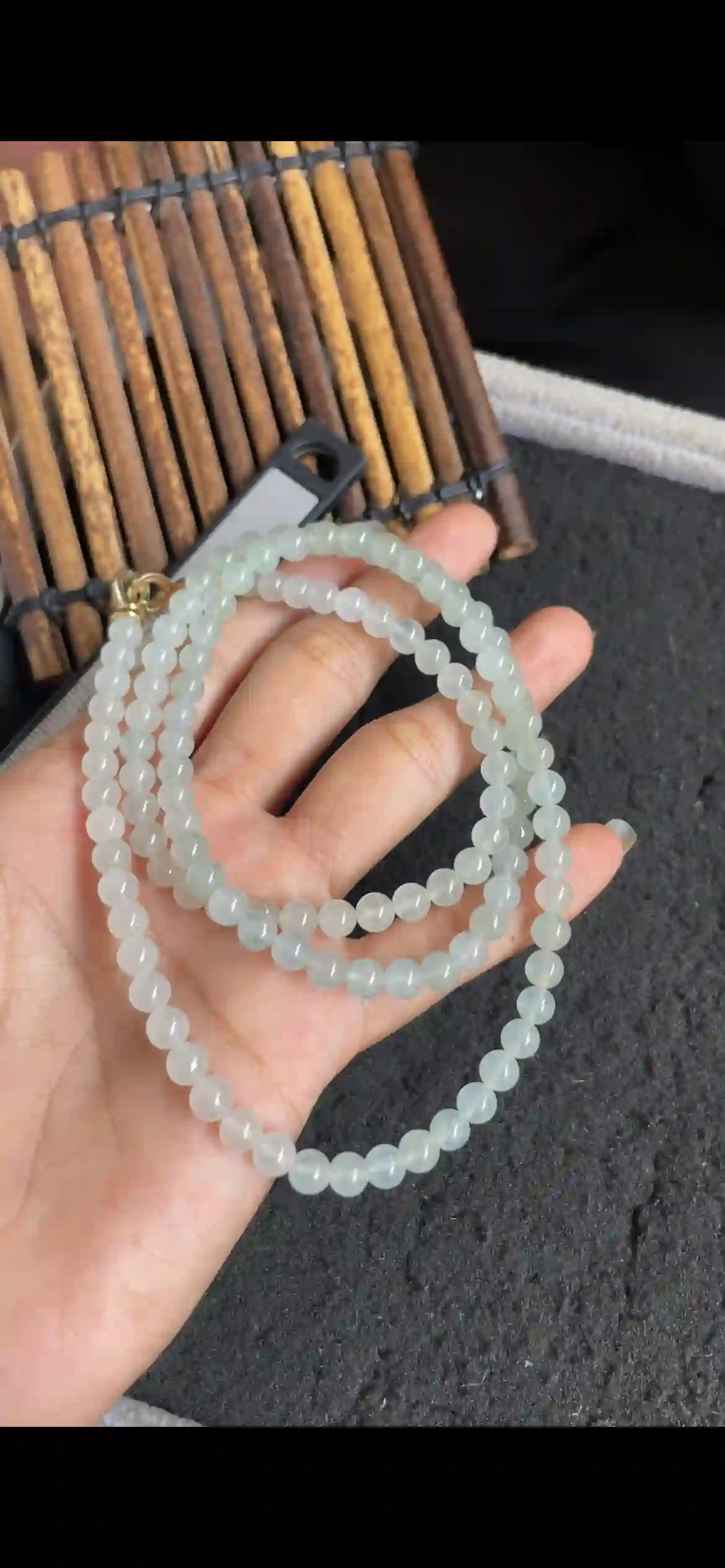 Icy Translucent White Jade Bead Necklace, Multi-Layer Style, view 2 | Myanmar Jadeite reference #5790002