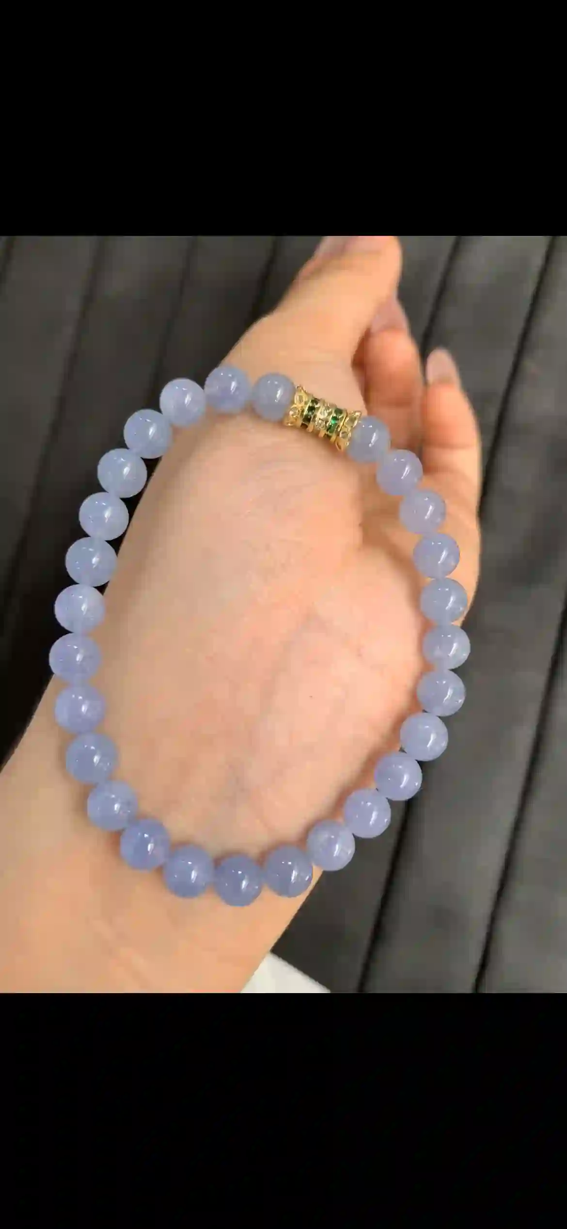 Uniform Icy Lavender‑Blue Jadeite Bead Bracelet, view 2 | Myanmar Jadeite reference #9180002