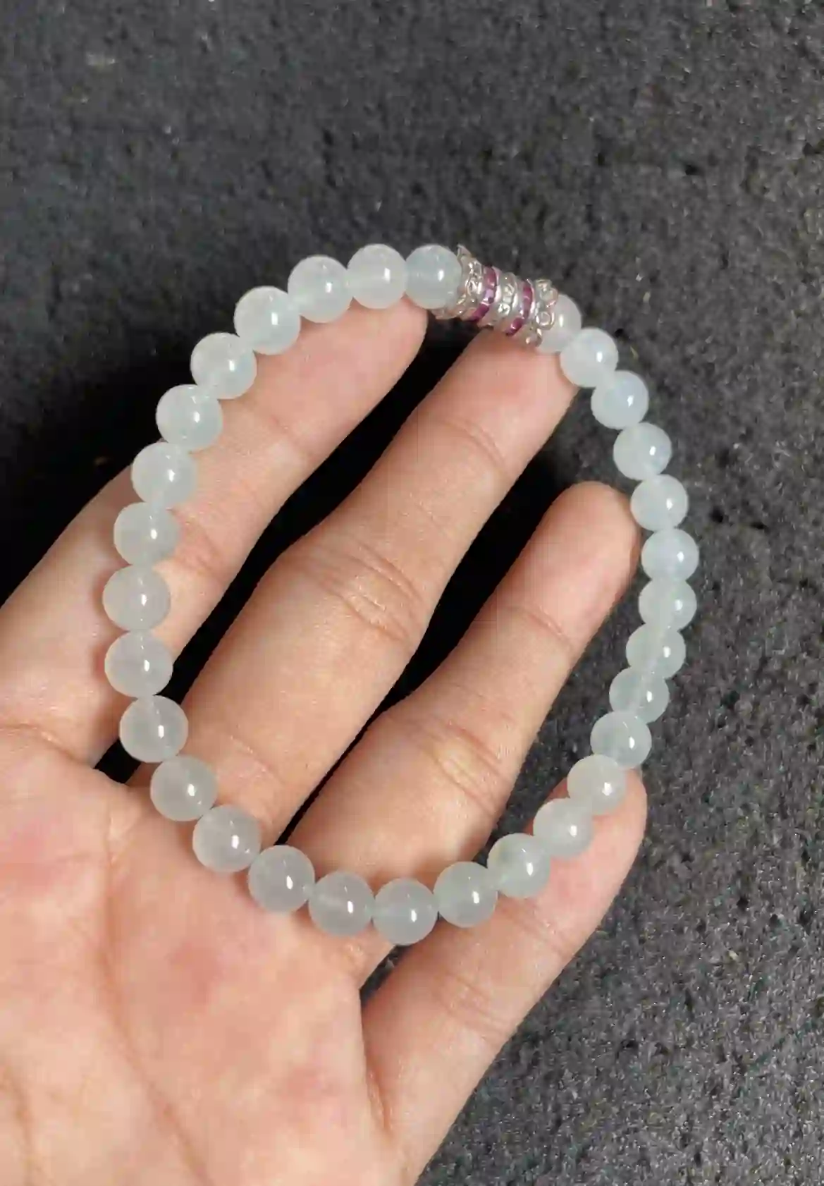 Elegant Icy Jade Bracelet with Silver Accent, view 2 | Myanmar Jadeite reference #2640008