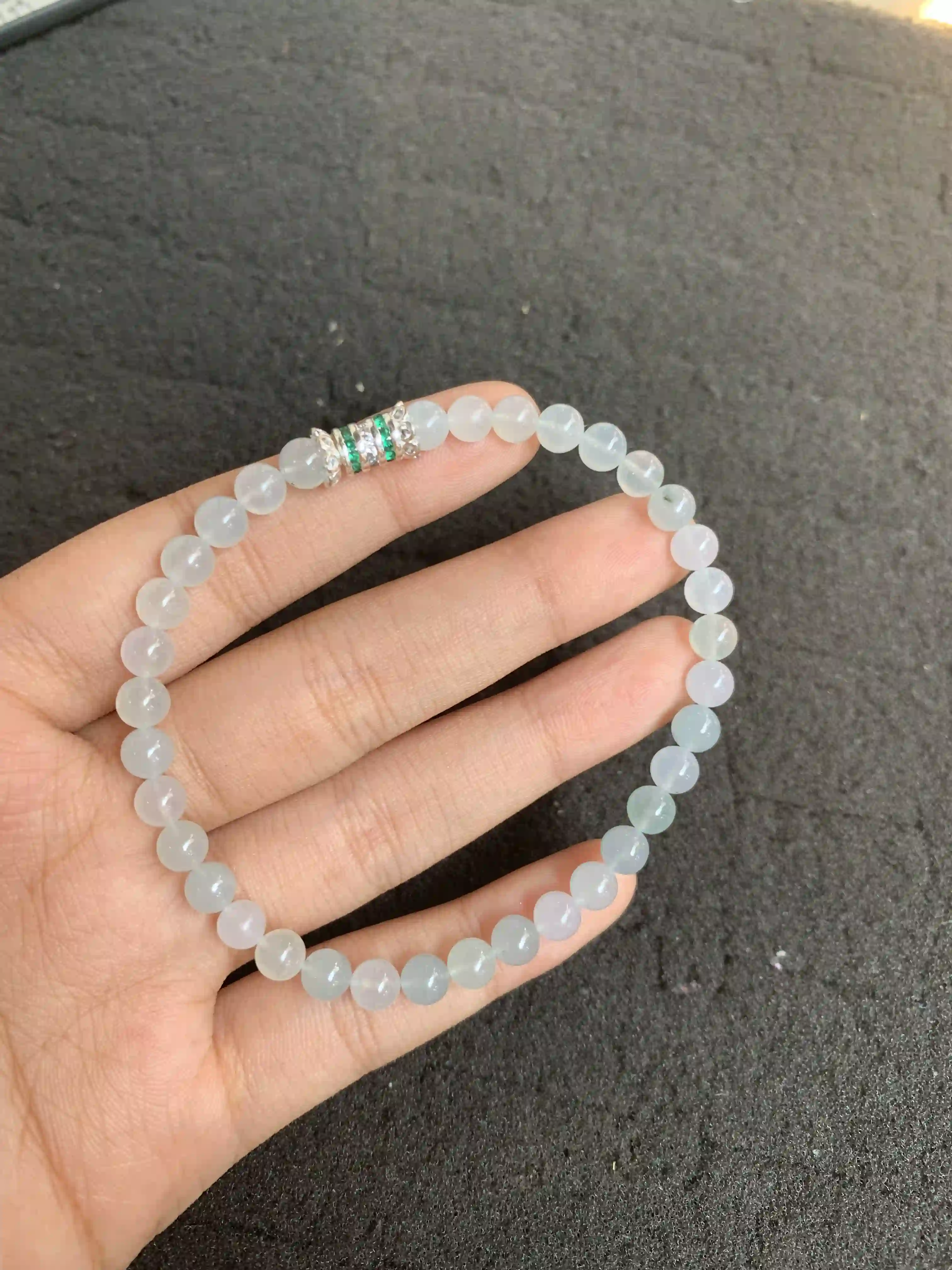 Delicate Translucent Beaded Bracelet with Embellished Accent | Myanmar Jadeite reference #1140001