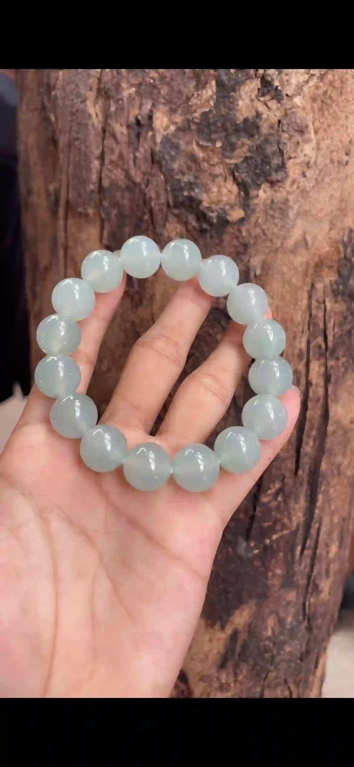  Large Icy Uniform Pale Celadon Jadeite Bead Bracelet | Myanmar Jadeite reference #8910002
