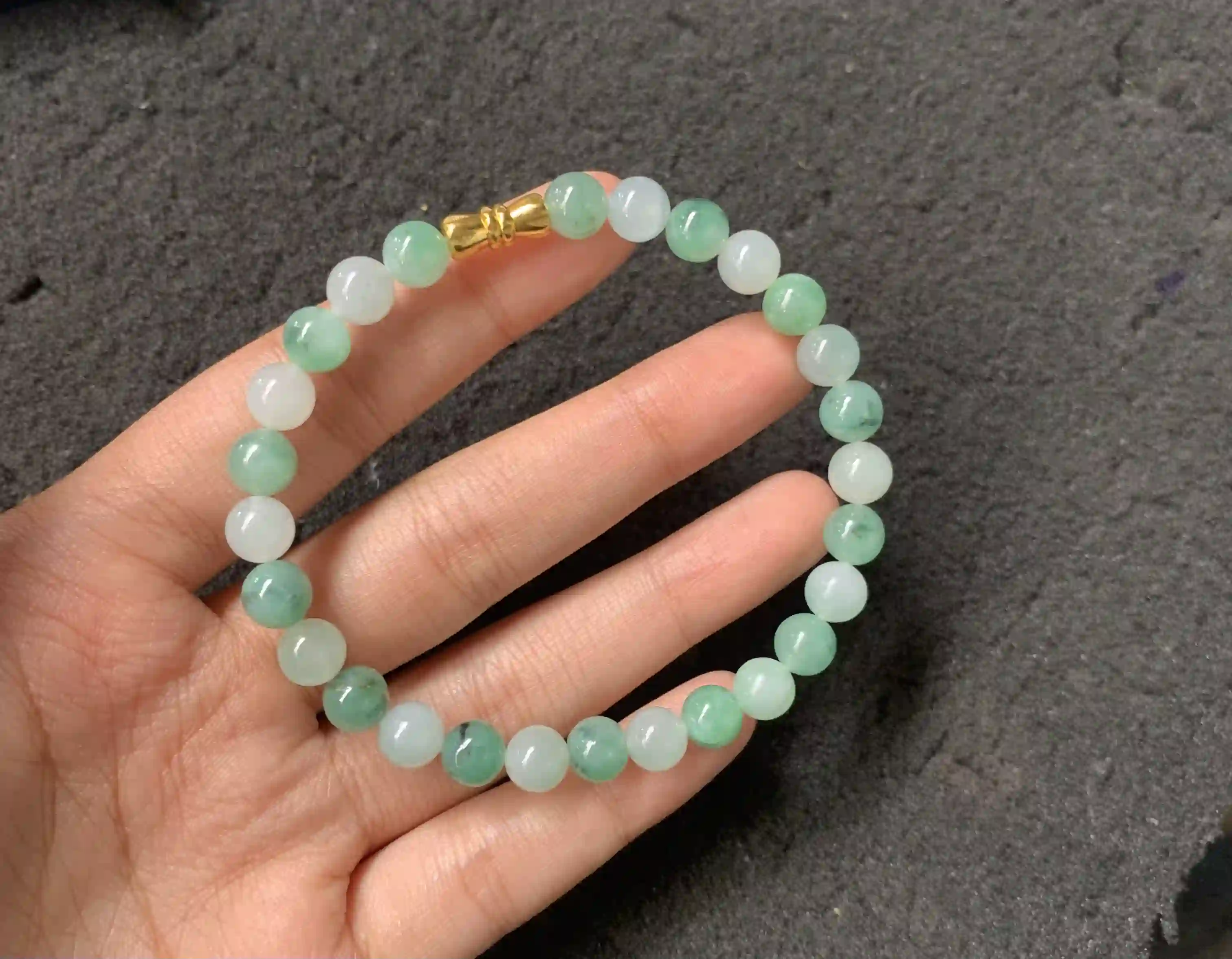   Natural Icy Green Jade Bead Bracelet | Myanmar Jadeite reference #1770006