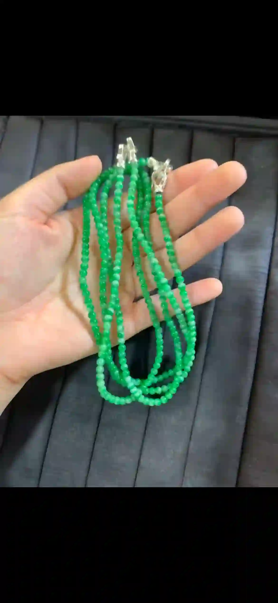 Vibrant Green Jadeite Mini Bead Necklaces with Silver Clasps | Myanmar Jadeite reference #6900004