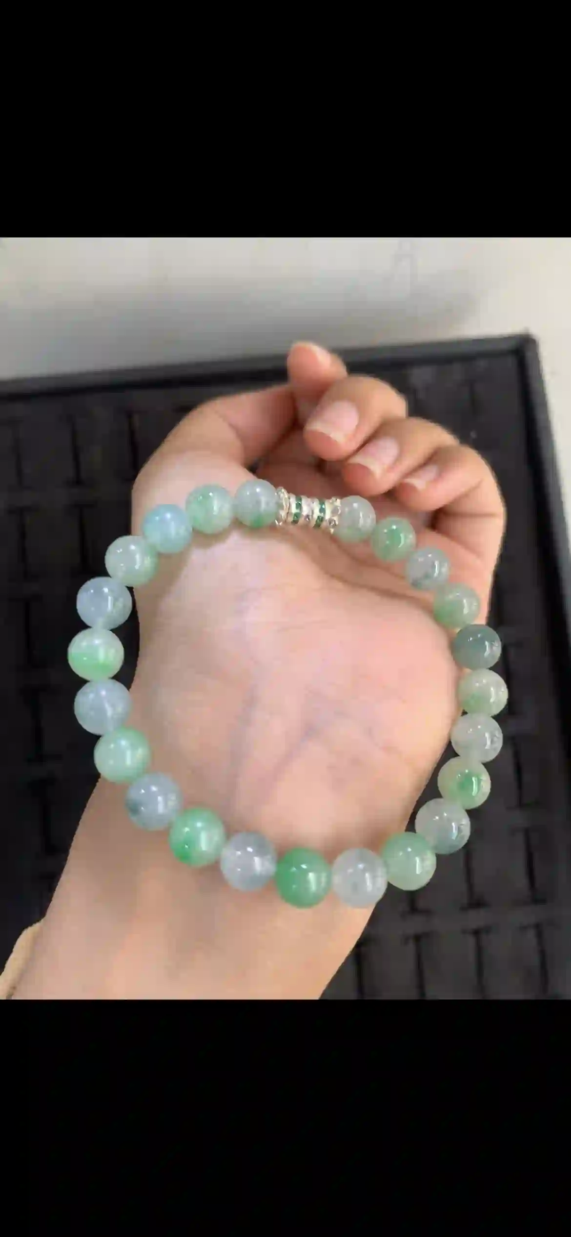 Icy Floating Flower Jade Bead Bracelet with Gemstone Accent Clasp, view 2 | Myanmar Jadeite reference #17460001