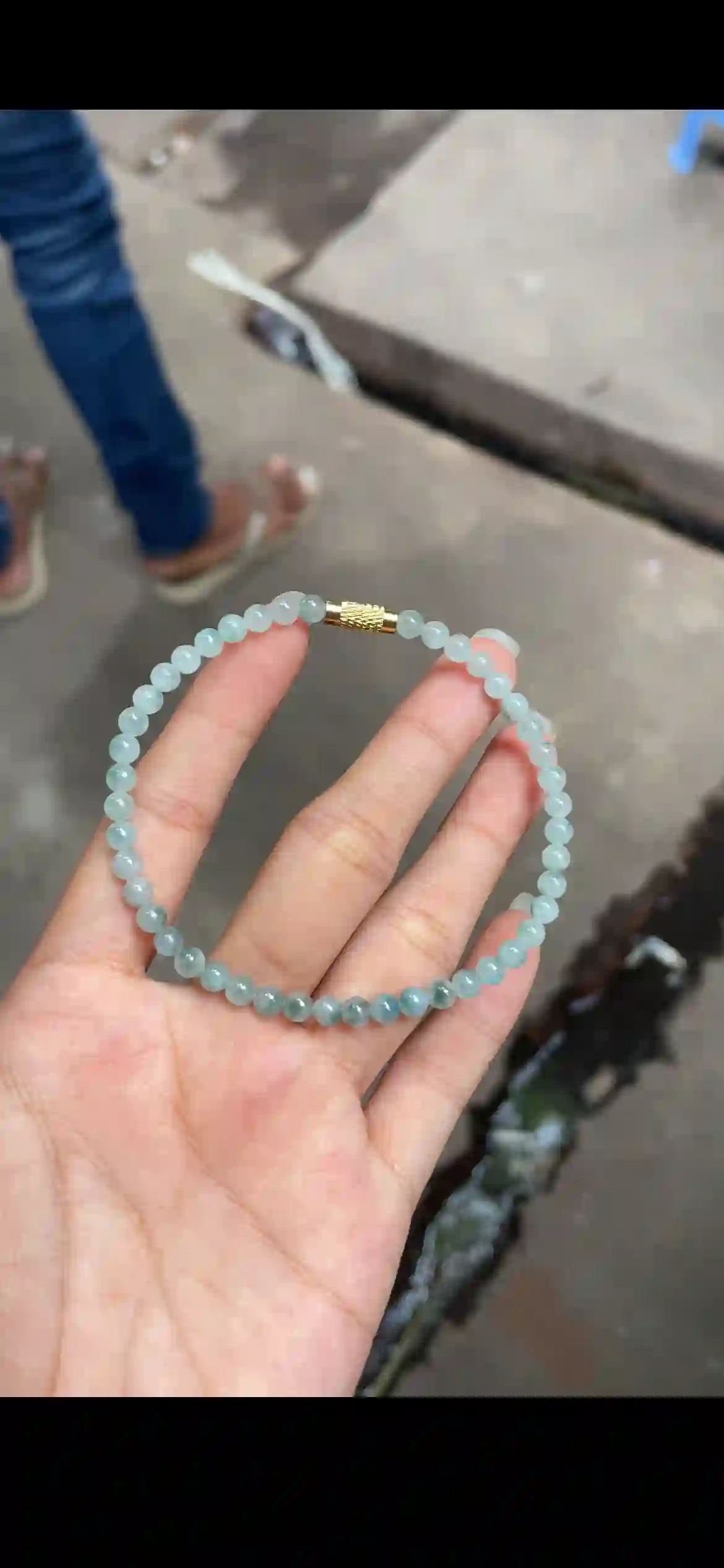 Icy Pale Blue Floating Jadeite Bead Bracelet, view 2 | Myanmar Jadeite reference #15120001