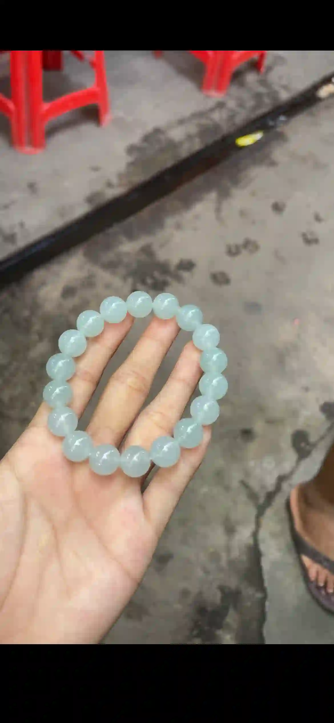 Icy Pale Celadon Jade Beaded Bracelet — Uniform High-Clarity Round Beads | Myanmar Jadeite reference #34770001