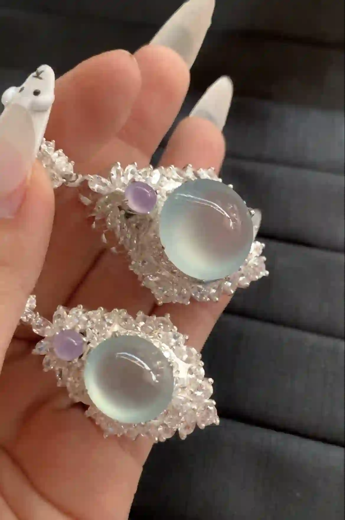  Natural Icy Jade & Lavender Stone Silver Pendant, view 2 | Myanmar Jadeite reference #1710007