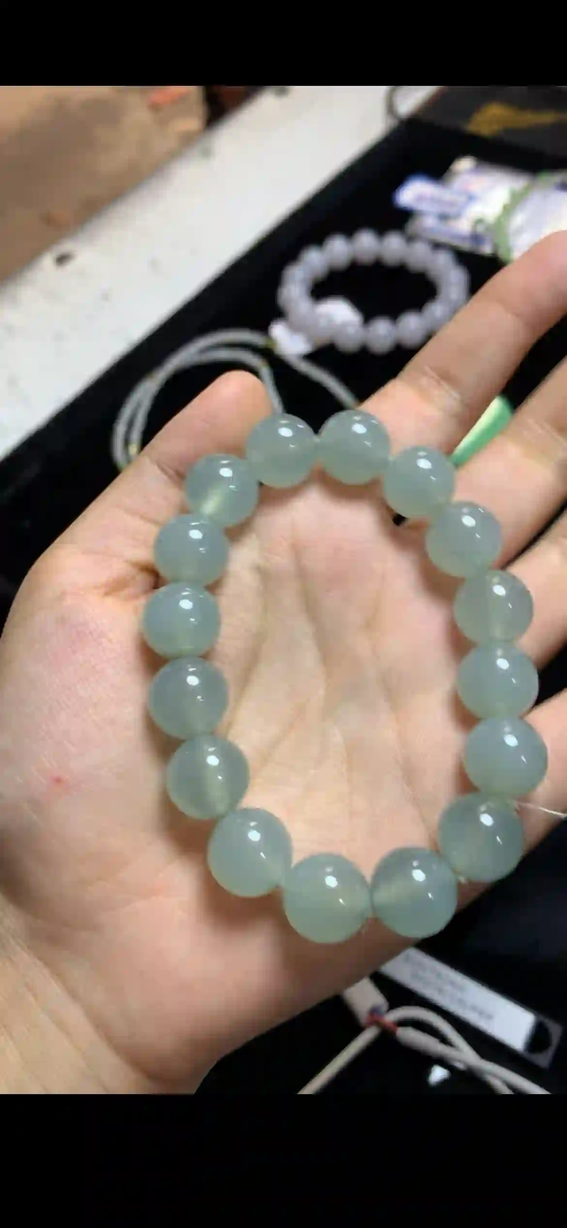 High-Clarity Icy Pale Celadon Jadeite Bead Bracelet, view 2 | Myanmar Jadeite reference #16740001