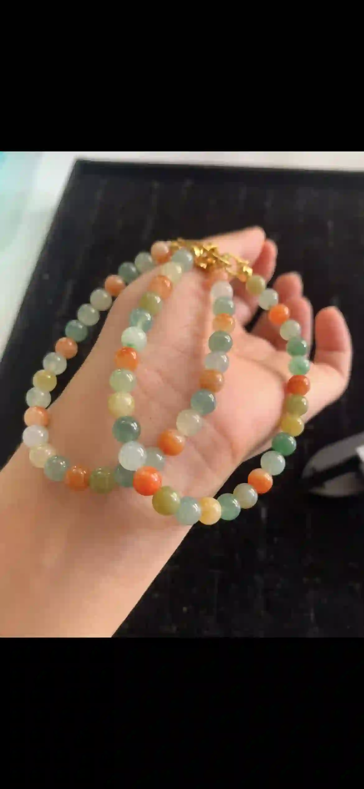  Double-Strand Multicolor Rainbow Jade Bead Necklace with Gold Clasp, view 2 | Myanmar Jadeite reference #17250001