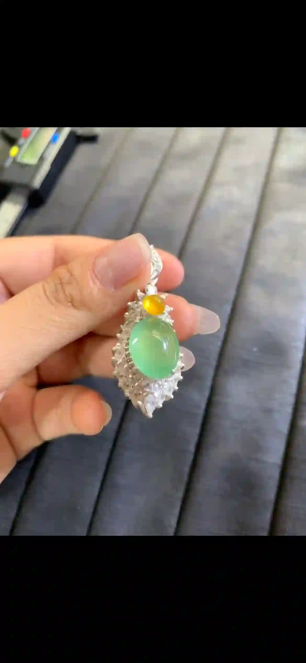  Icy Green Jadeite Cabochon Pendant with Yellow Jadeite Accent | Myanmar Jadeite reference #7530001