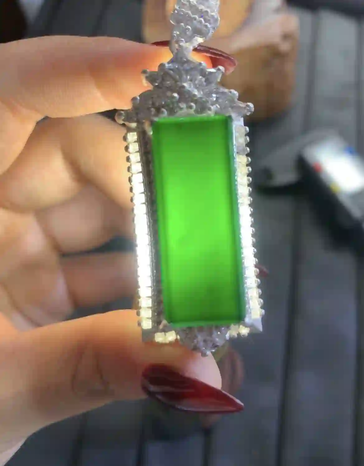 Vivid Green Rectangular Jade Pendant | Myanmar Jadeite reference #2760001