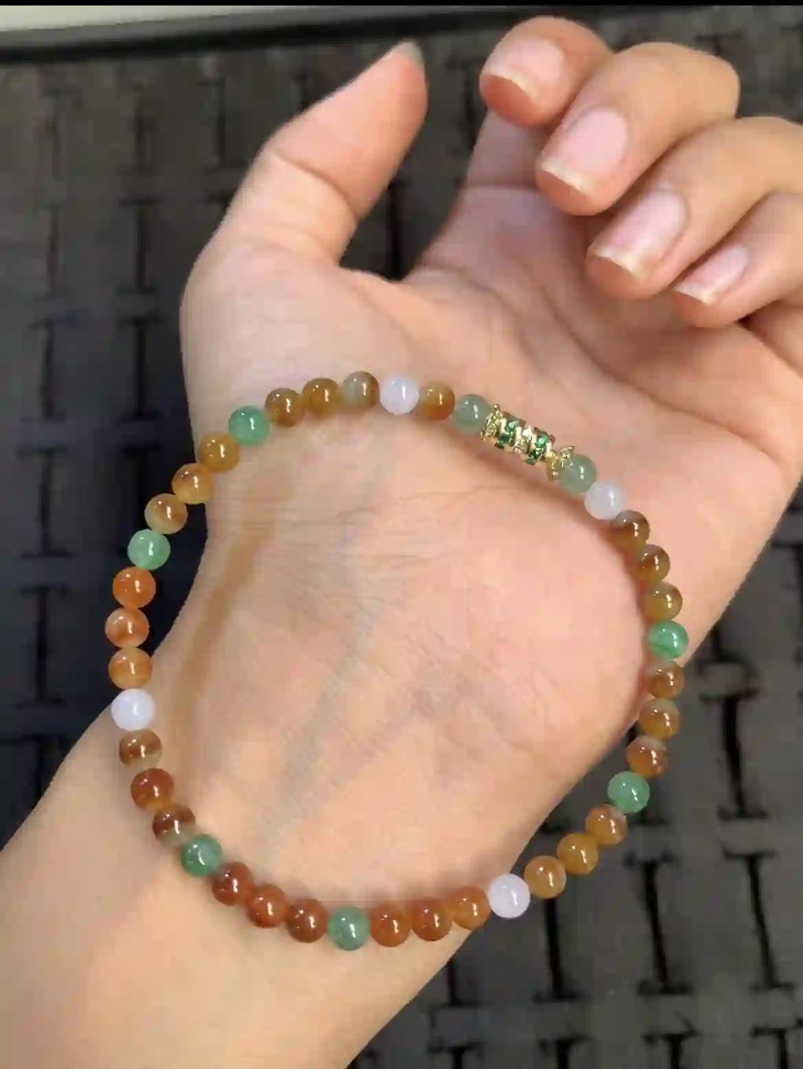 Multitone Green & Honey‑Yellow Icy Jadeite Bracelet, view 2 | Myanmar Jadeite reference #14100001