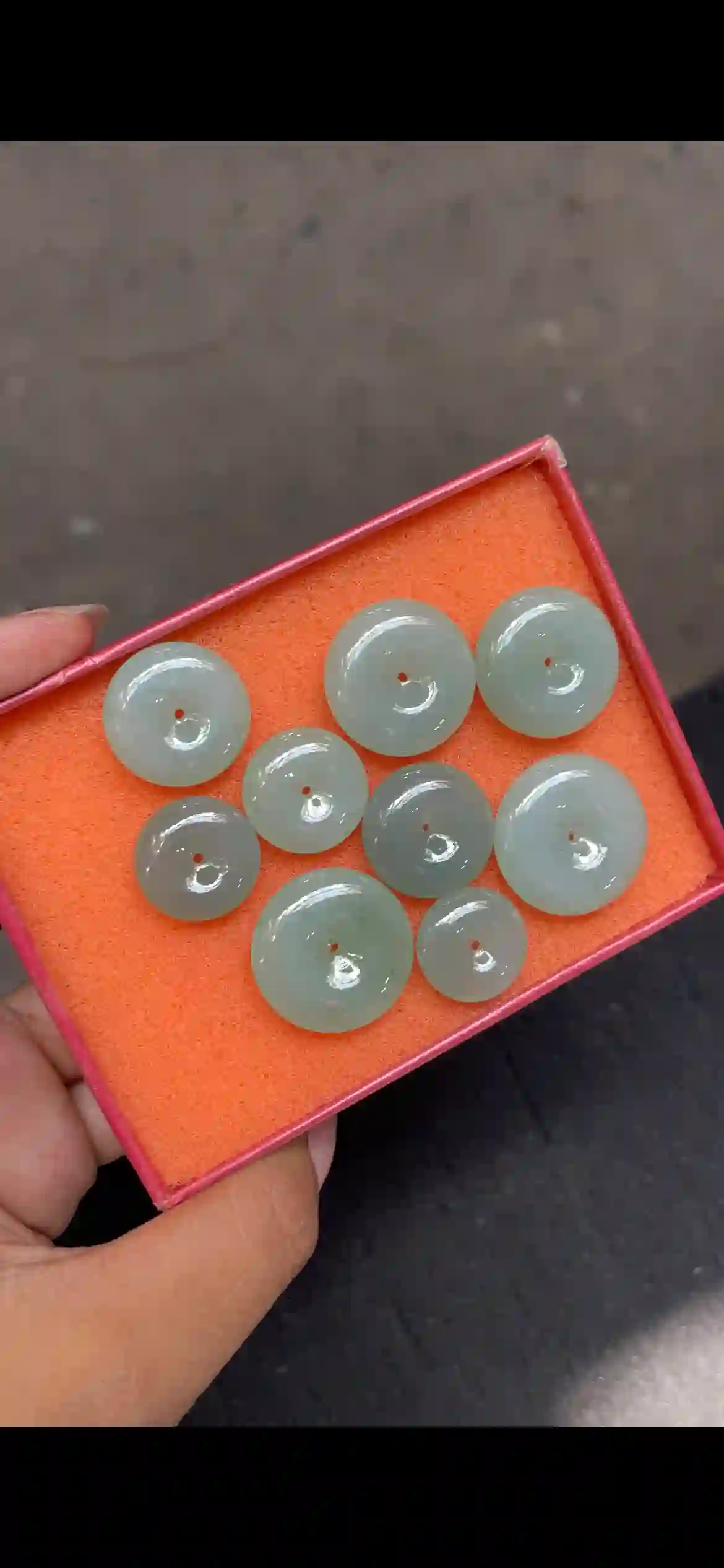   Icy Pale Green Jadeite Safety Coin Pendants Collection | Myanmar Jadeite reference #4650004