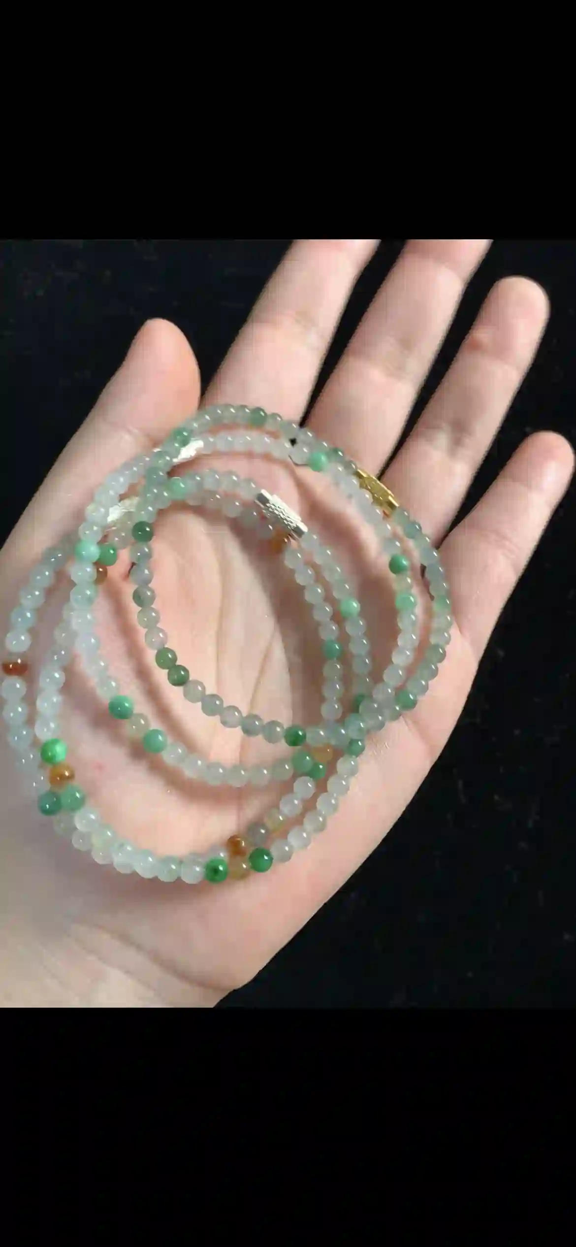 Icy White & Multi-Color Jade Long Beaded Necklace — Delicate Harmony Strand | Myanmar Jadeite reference #36660001