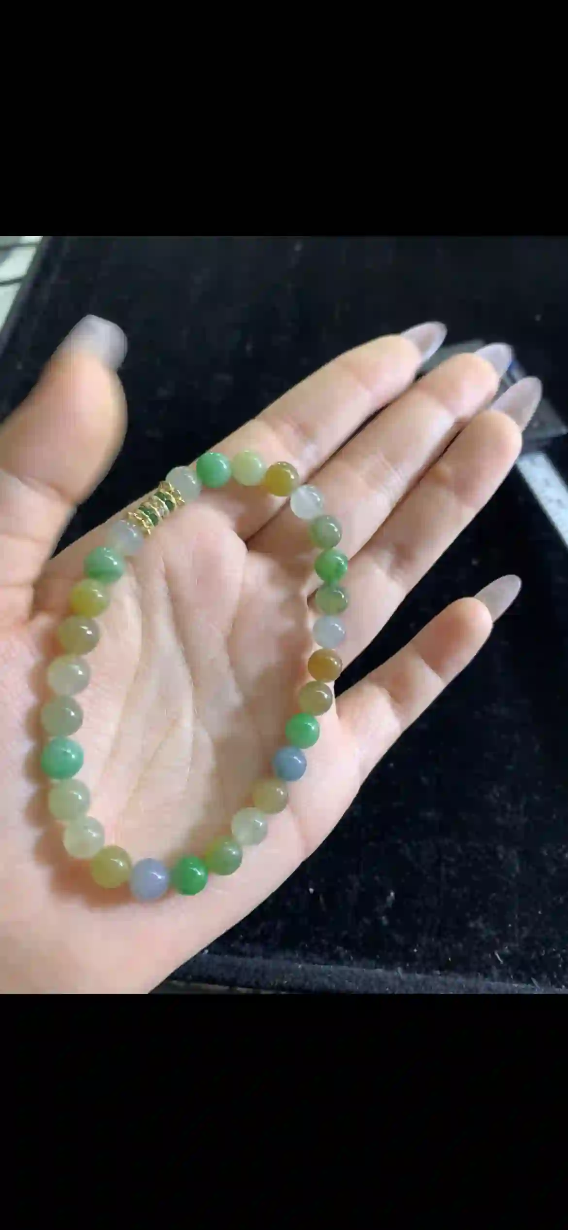 Multicolor Jade Beaded Bracelet — Gold & Green Crystal Accent | Myanmar Jadeite reference #28200001