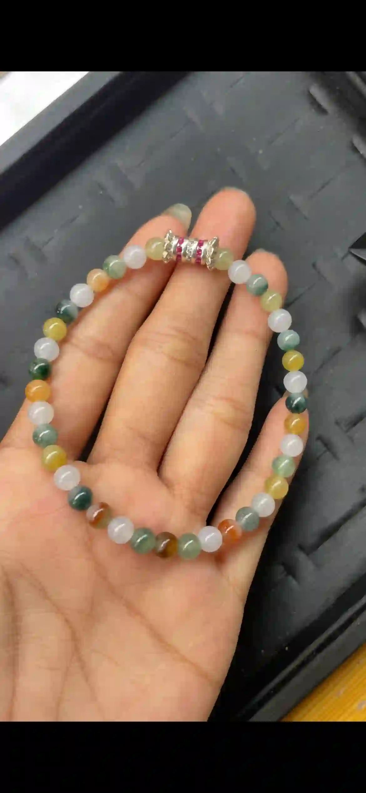 Multi-Color Icy Jadeite Bead Bracelet | Myanmar Jadeite reference #7710001