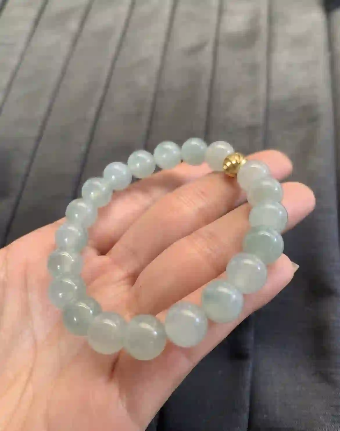Natural Icy Green Jade Beaded Bracelet, view 2 | Myanmar Jadeite reference #2370007