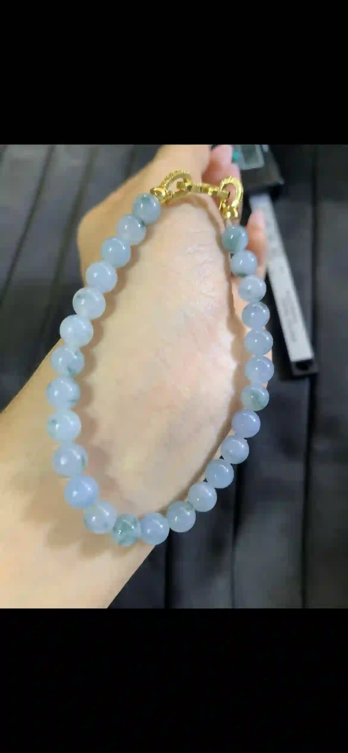   Natural Icy Floating Blue-Green Jadeite Bead Bracelet, view 2 | Myanmar Jadeite reference #7170002